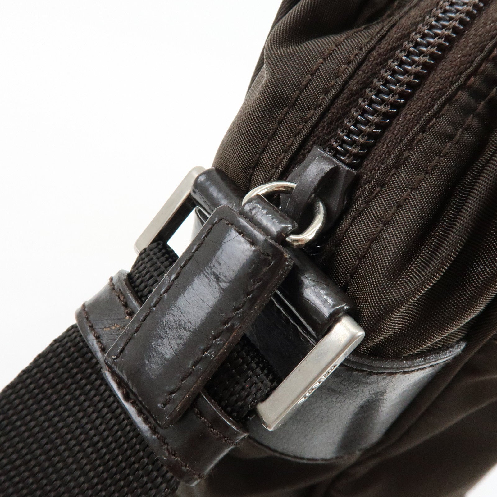 PRADA Triangle Logo Nylon Leather Shoulder Crossbody Bag Brown