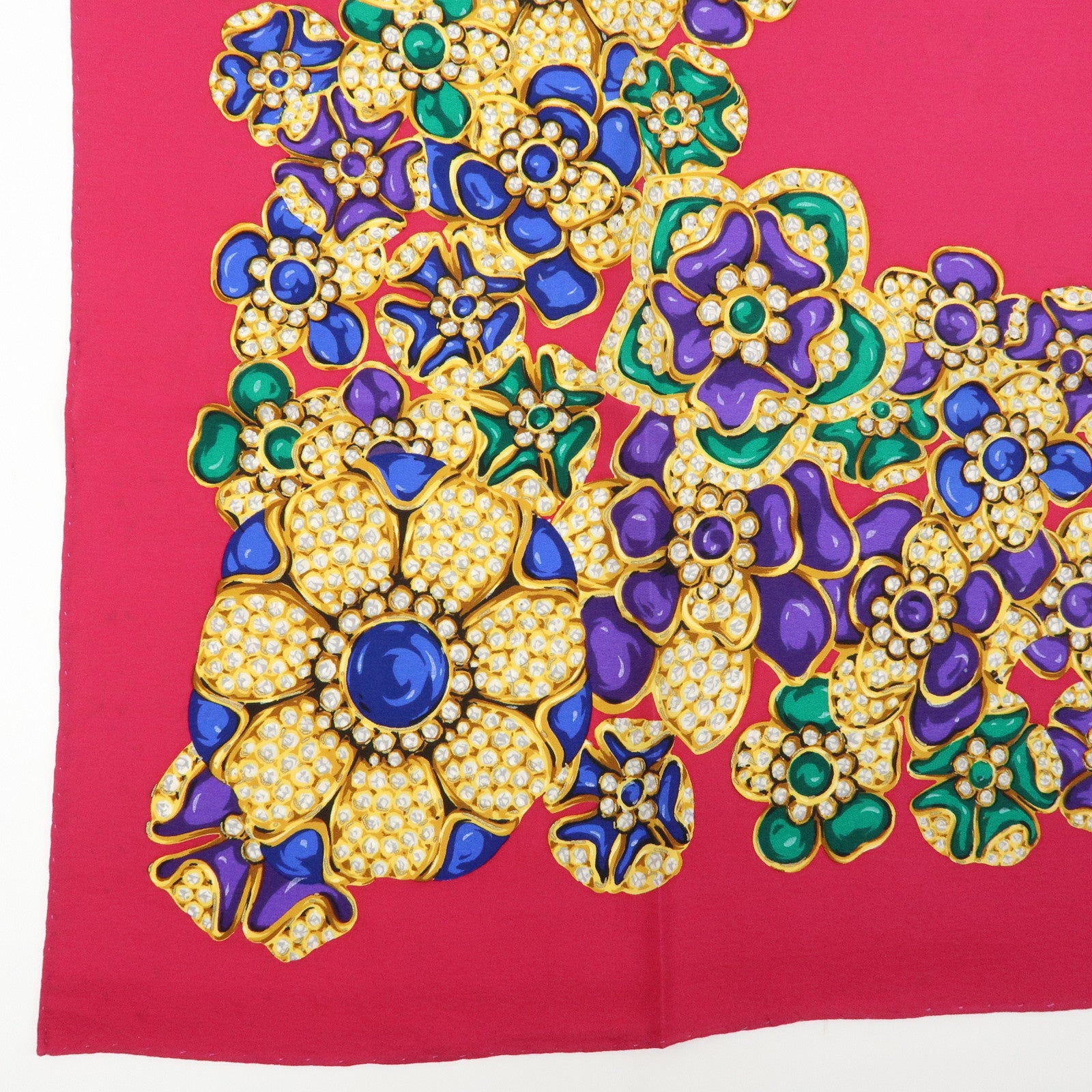CHANEL Silk 100% Flower Jewelry Motif Scarf Pink Gold