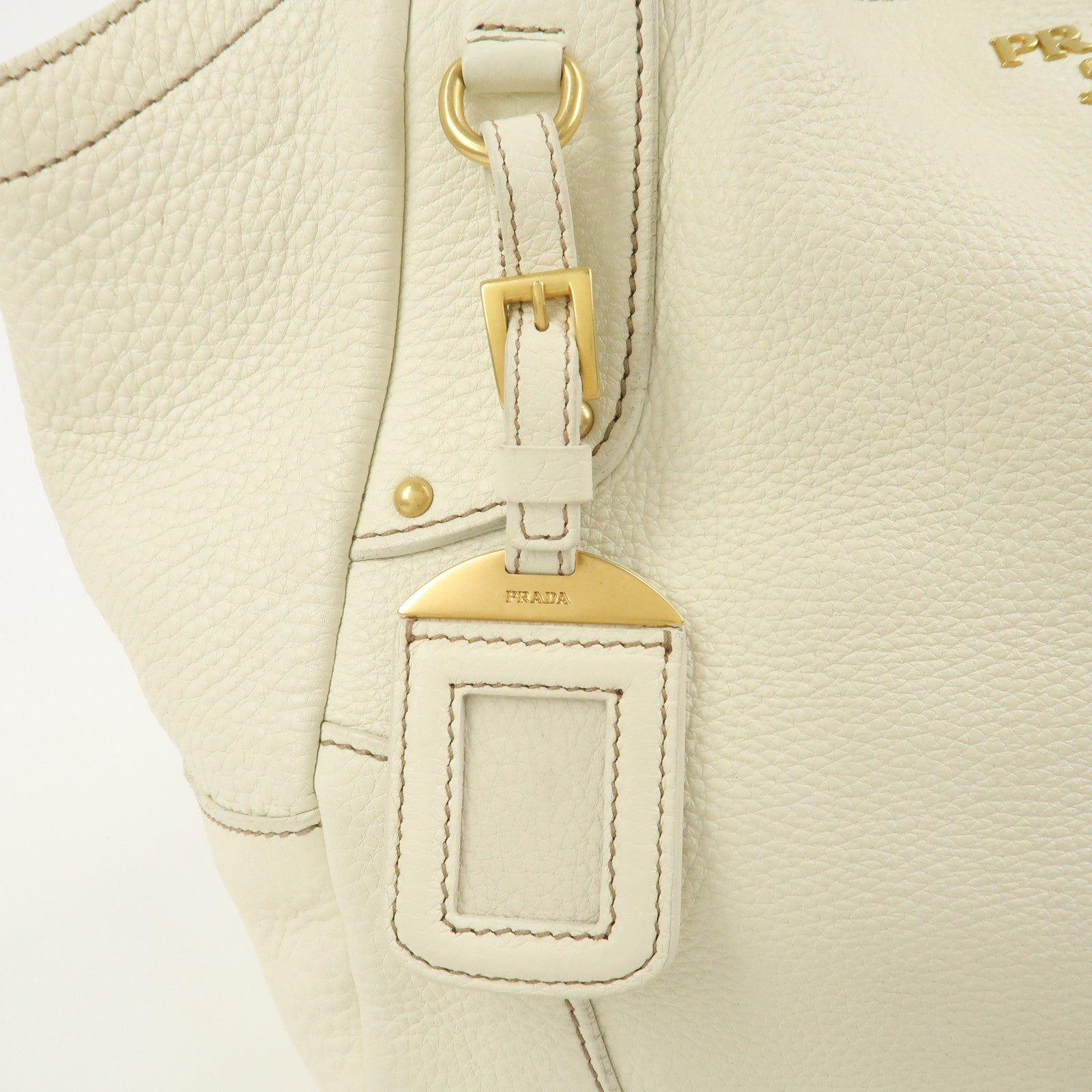 PRADA Logo Calf Leather Tote Bag Shoulder Bag Ivory BR3844