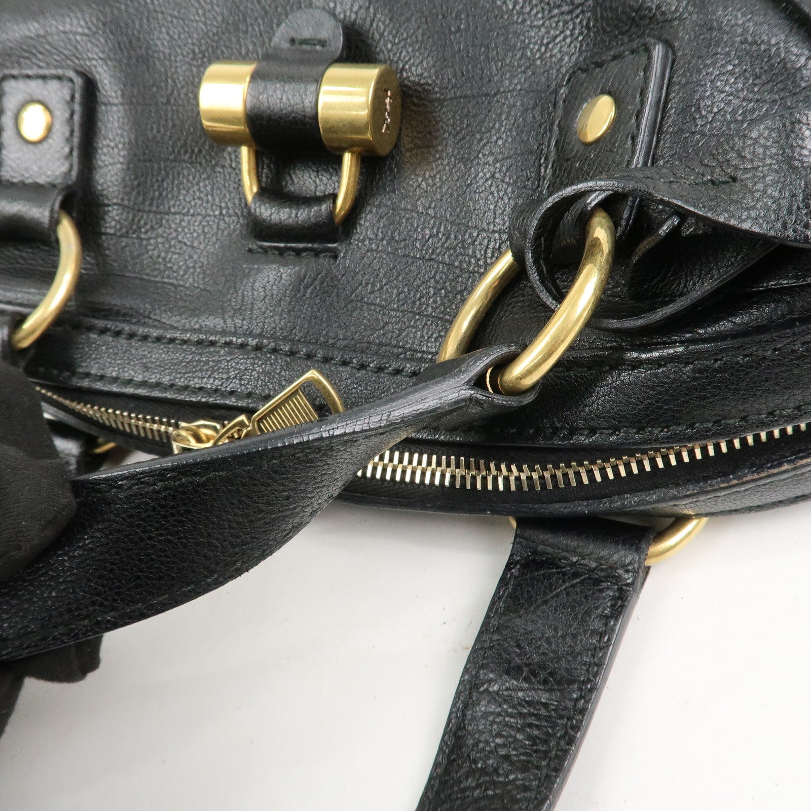 SAINT LAURENT PARIS Leather Muse Hand Bag Shoulder Bag Black