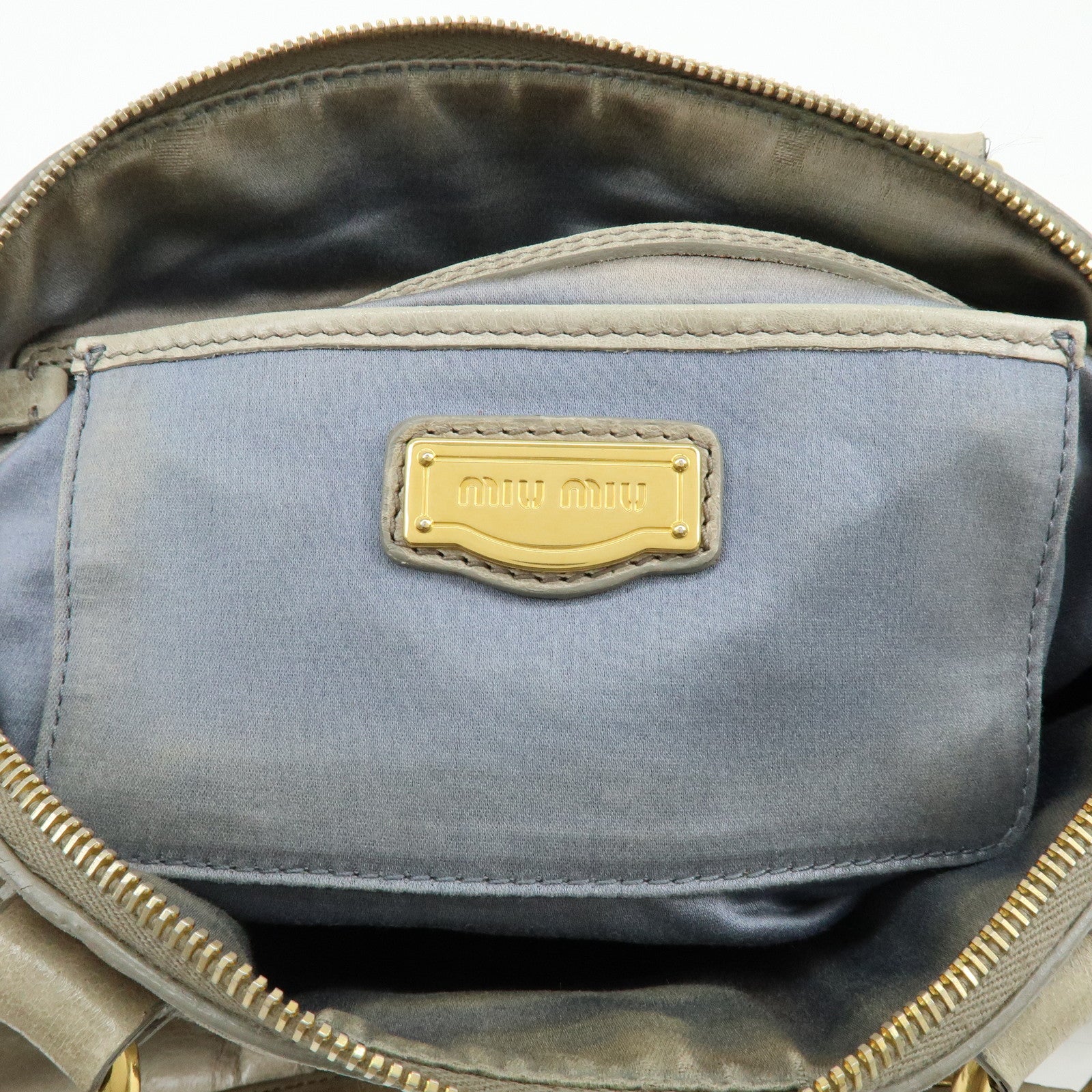 MIU MIU Leather Ribbon 2Way Bag Hand Bag Shoulder Bag Gray