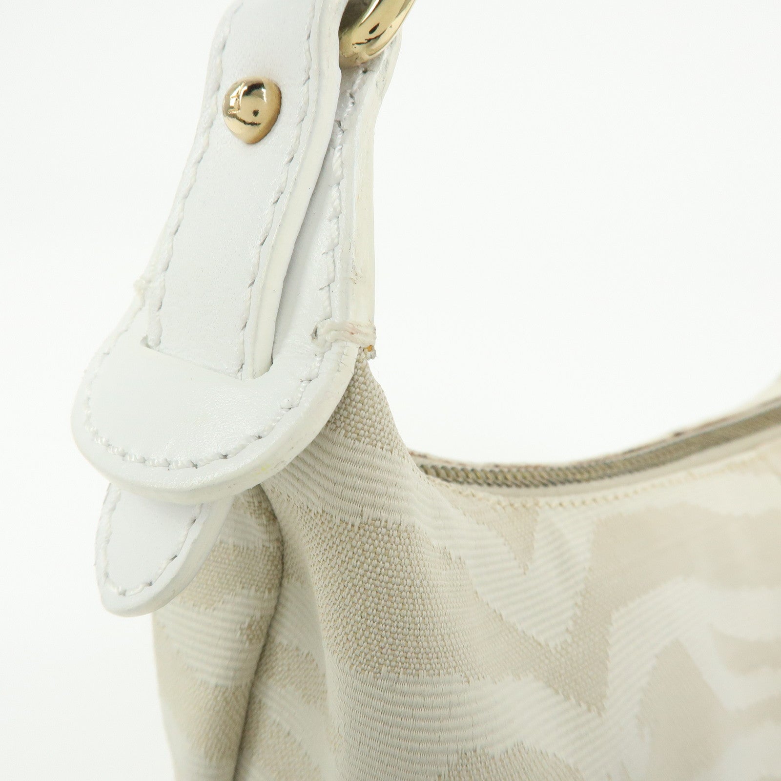 FENDI Canvas Leather Hand Bag Shoulder Bag Light Beige White 8BR391