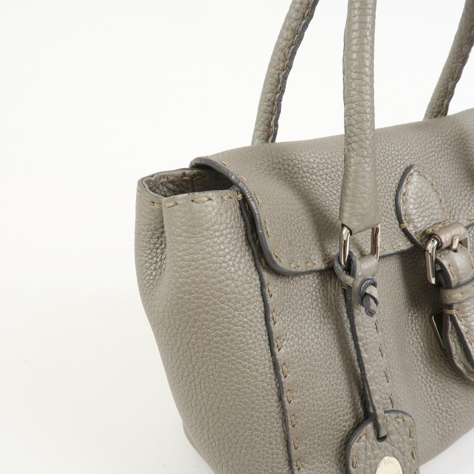FENDI Seleria Leather Mini Linda Hand Bag Gray 8BR486