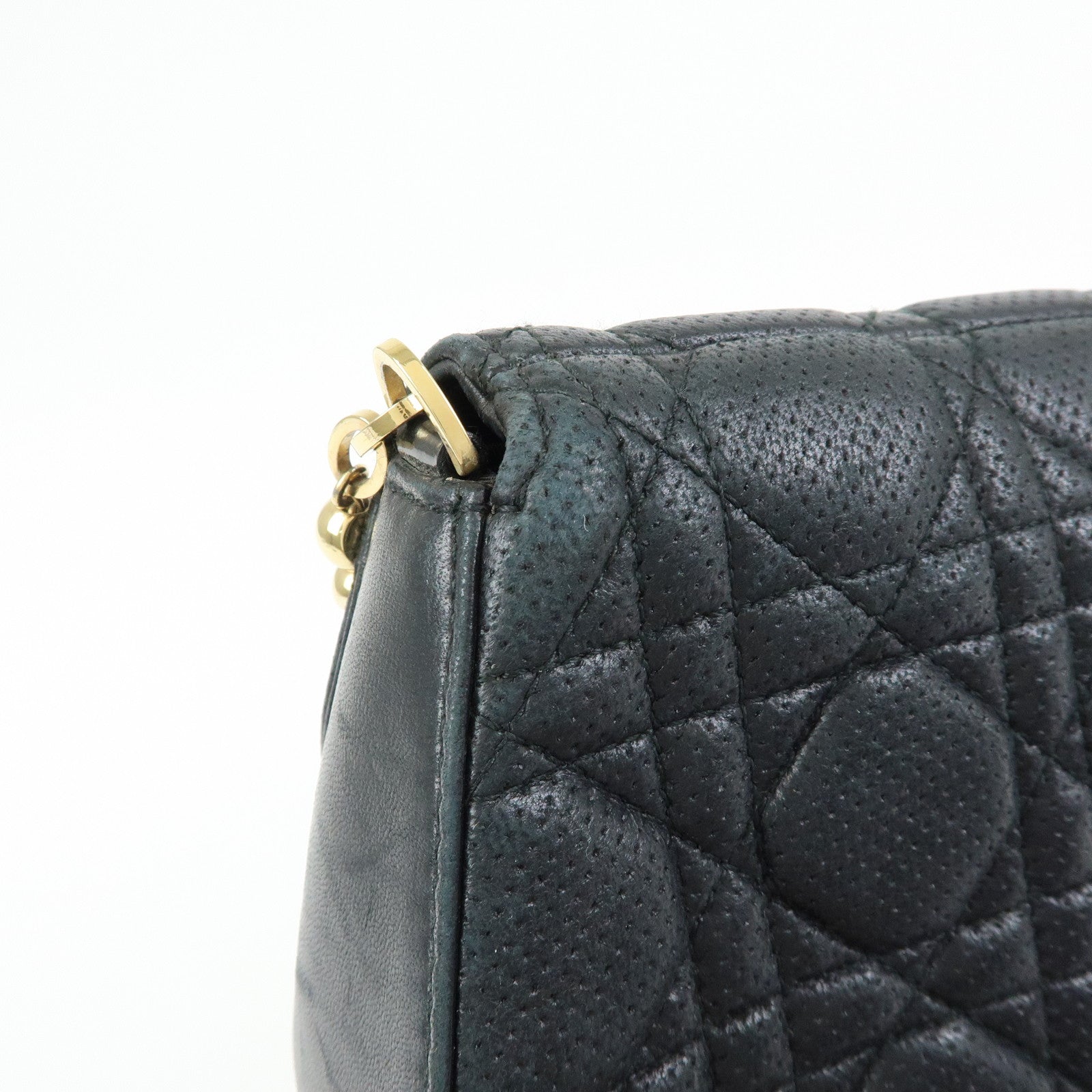 Christian Dior Cannage Leather Chain Shoulder Bag Clutch Bag Black