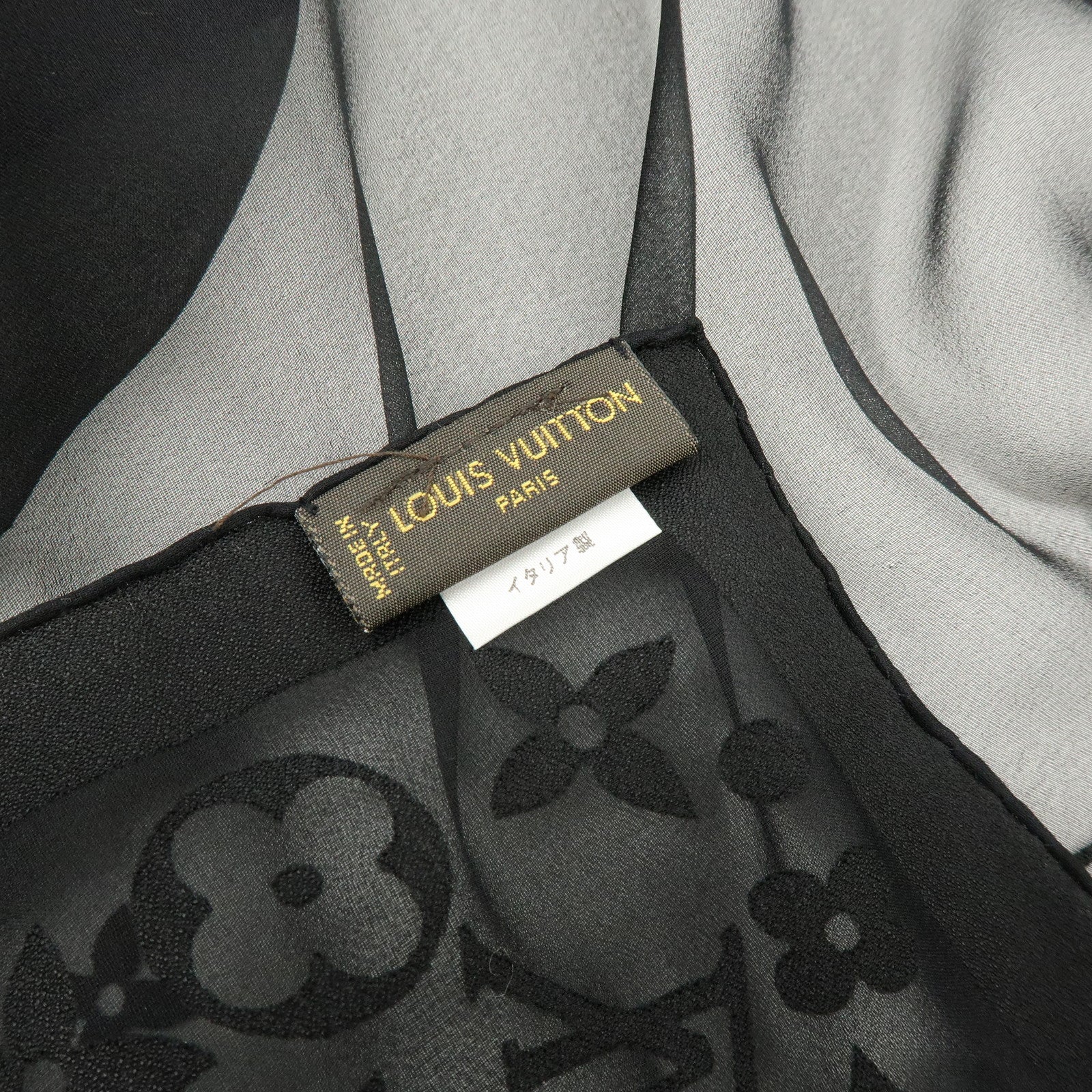 Louis Vuitton Monogram Silk 100% Sheer Scarf Shawl Black