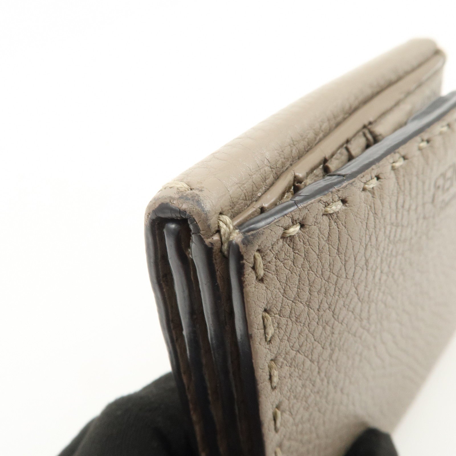 FENDI Logo Leather Compact Wallet Greige