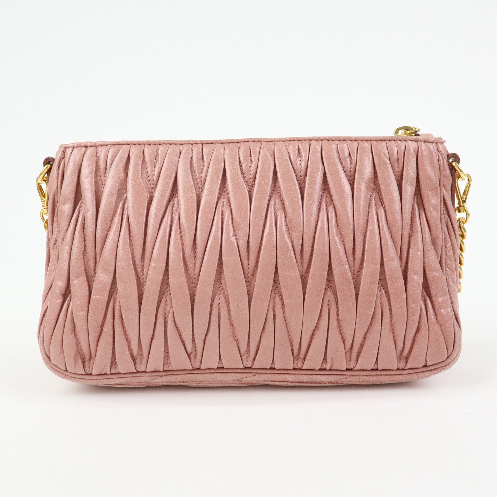MIU MIU Matelasse Leather Chain Shoulder Crossbody Bag Pink 5BC892