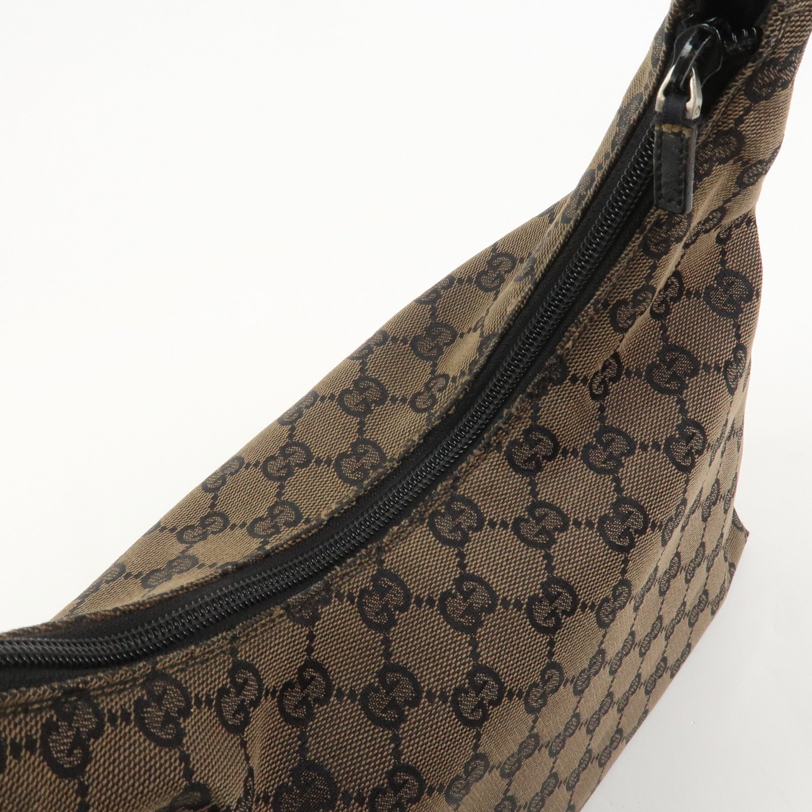 GUCCI GG Canvas Leather Shoulder Bag Hand Bag Brown Black 001・3386