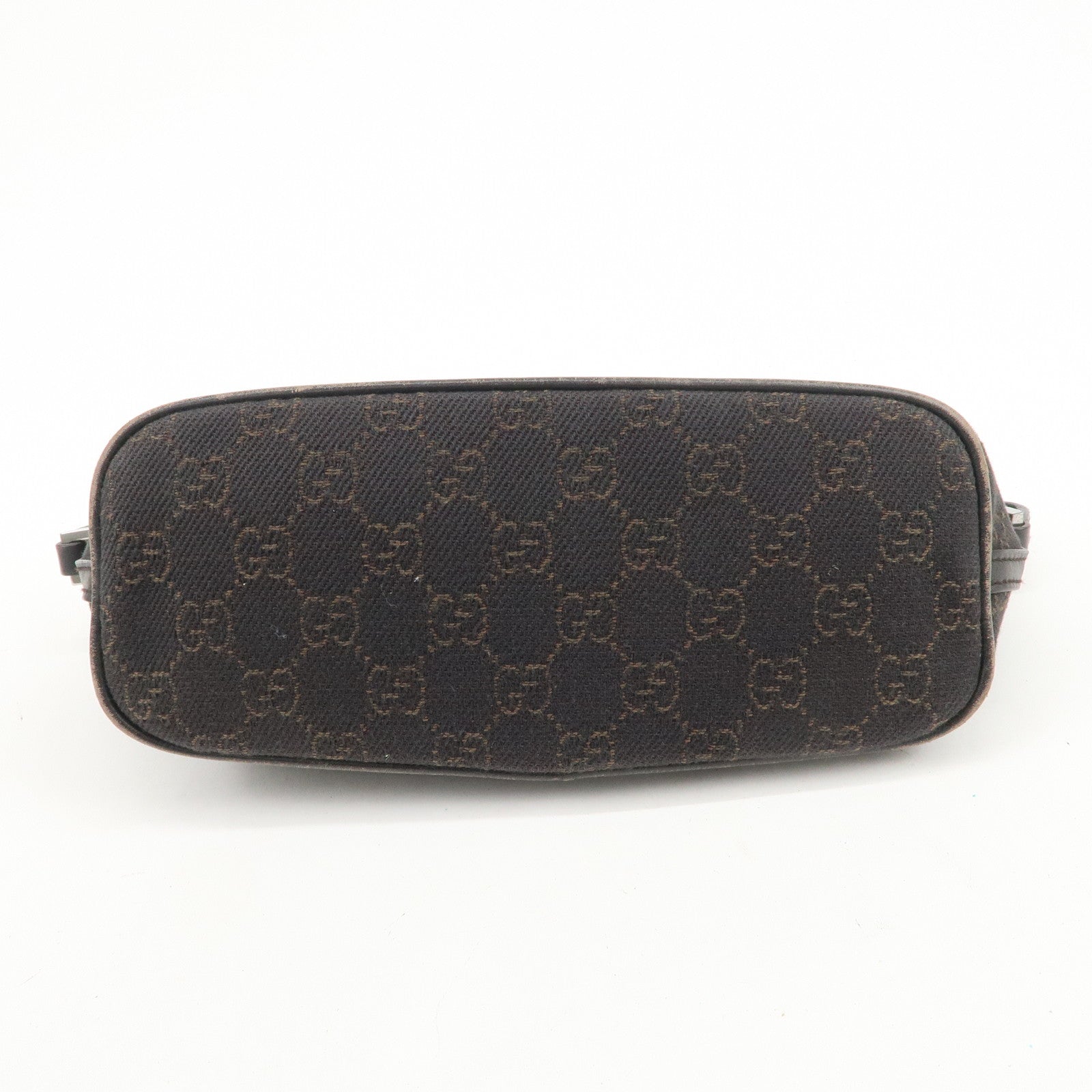 GUCCI Boat Bag GG Denim Togo Leather Hand Bag Dark Brown 07198