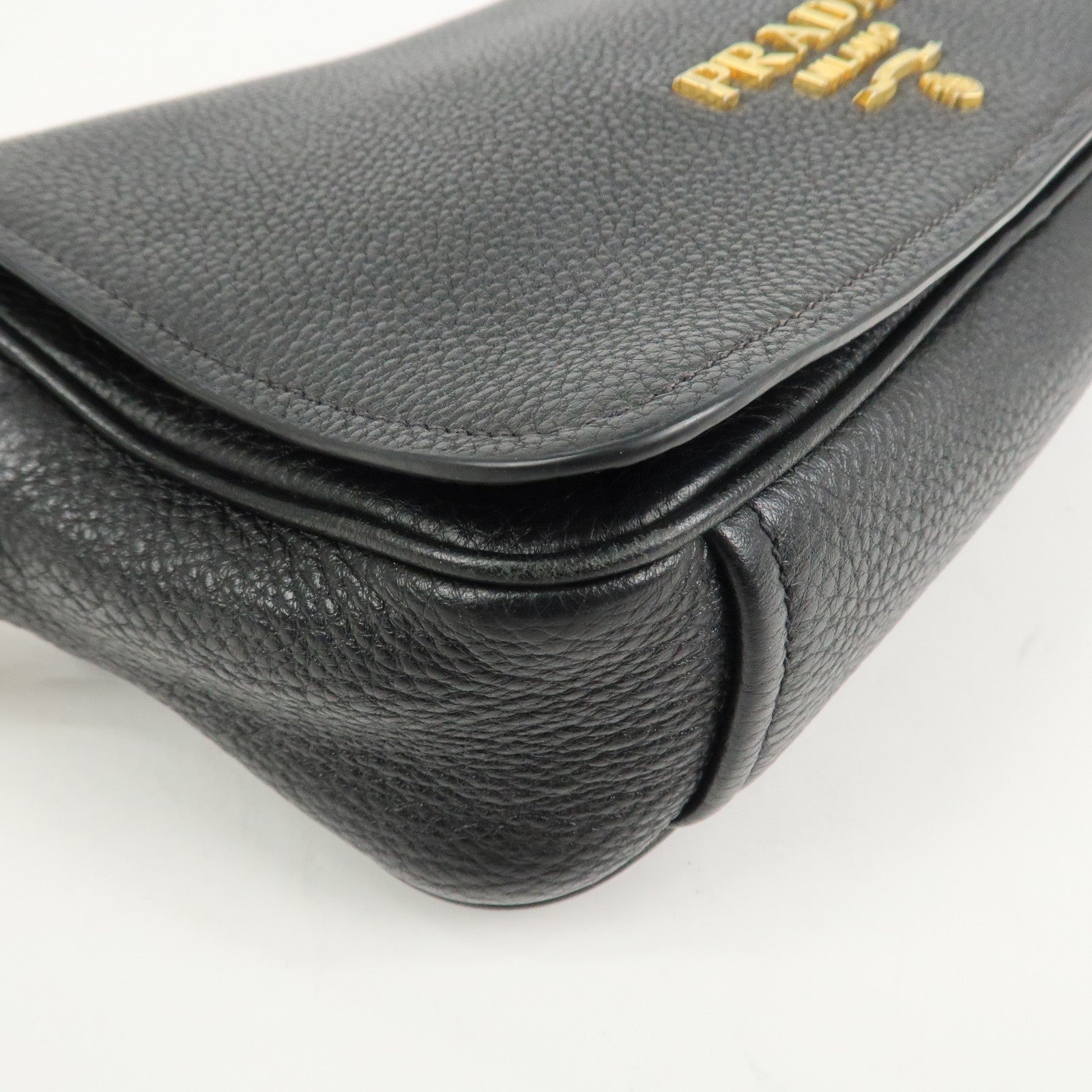 PRADA Logo Leather Shoulder Bag Black 1BD163