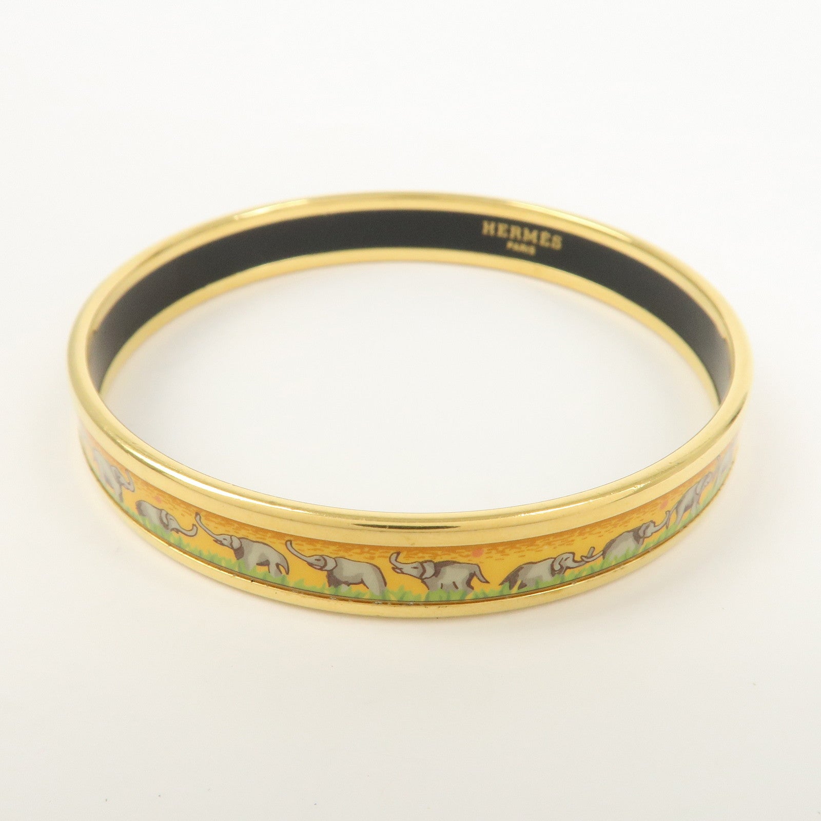 HERMES Email PM Gold Plated Bracelet Bangle Orange