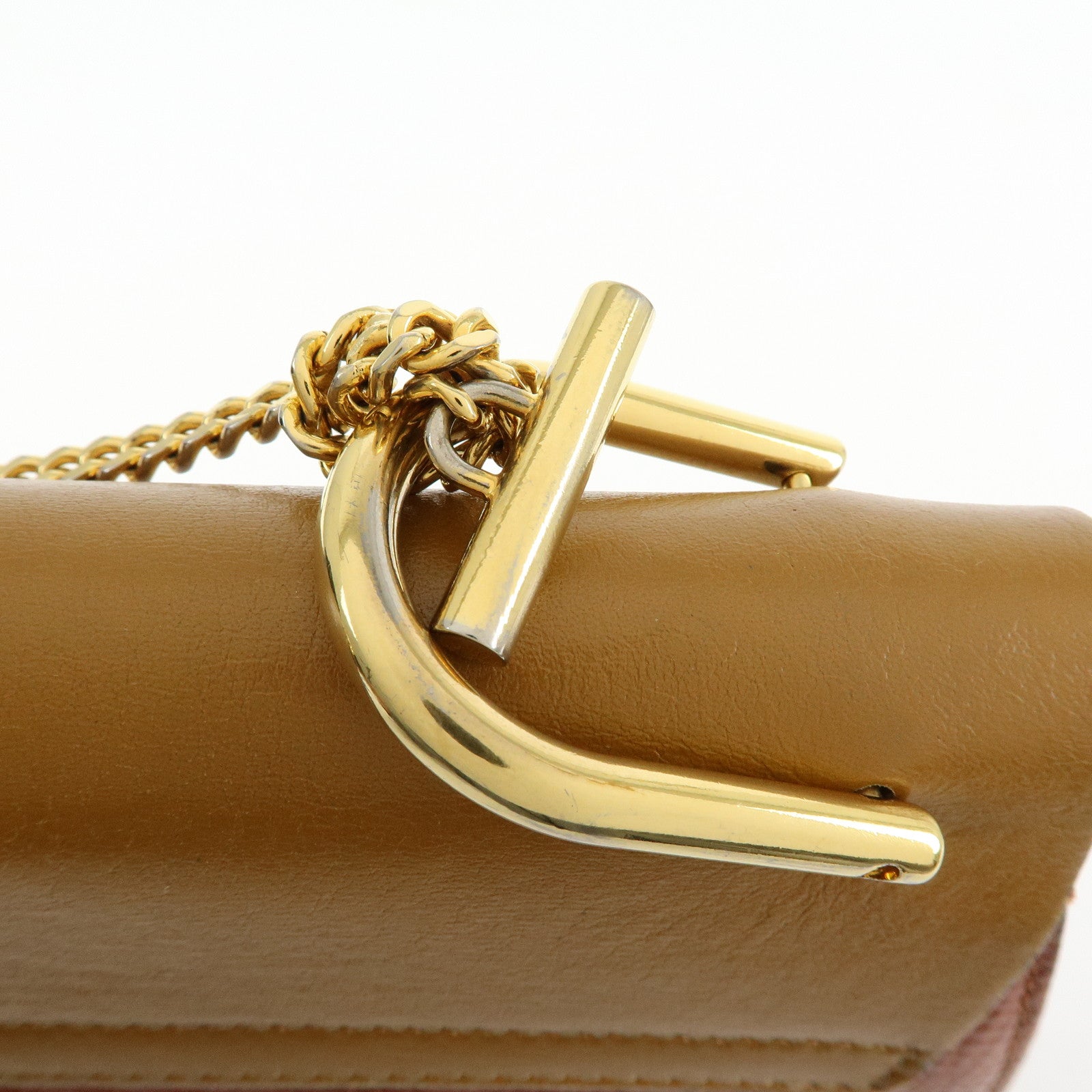 Chloe Drew Leather Chain Shoulder Bag Crossbody Bag Brown Gold