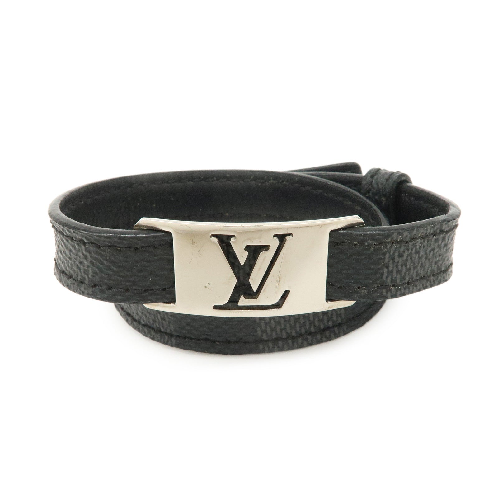Louis Vuitton Damier Graphite Bracelet Sign It Black Silver M6616E