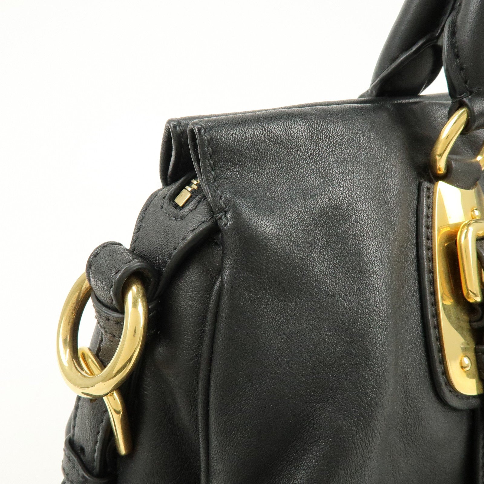 PRADA Logo Leather 2Way Bag Hand Bag Shoulder Bag Black Gold BN1903