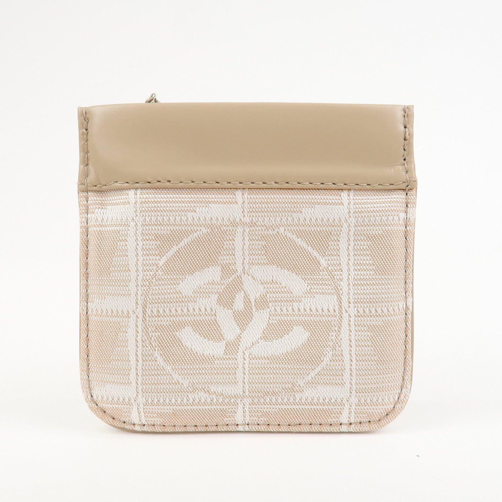 CHANEL New Travel Line Nylon Jacquard Leather Coin Case Greige
