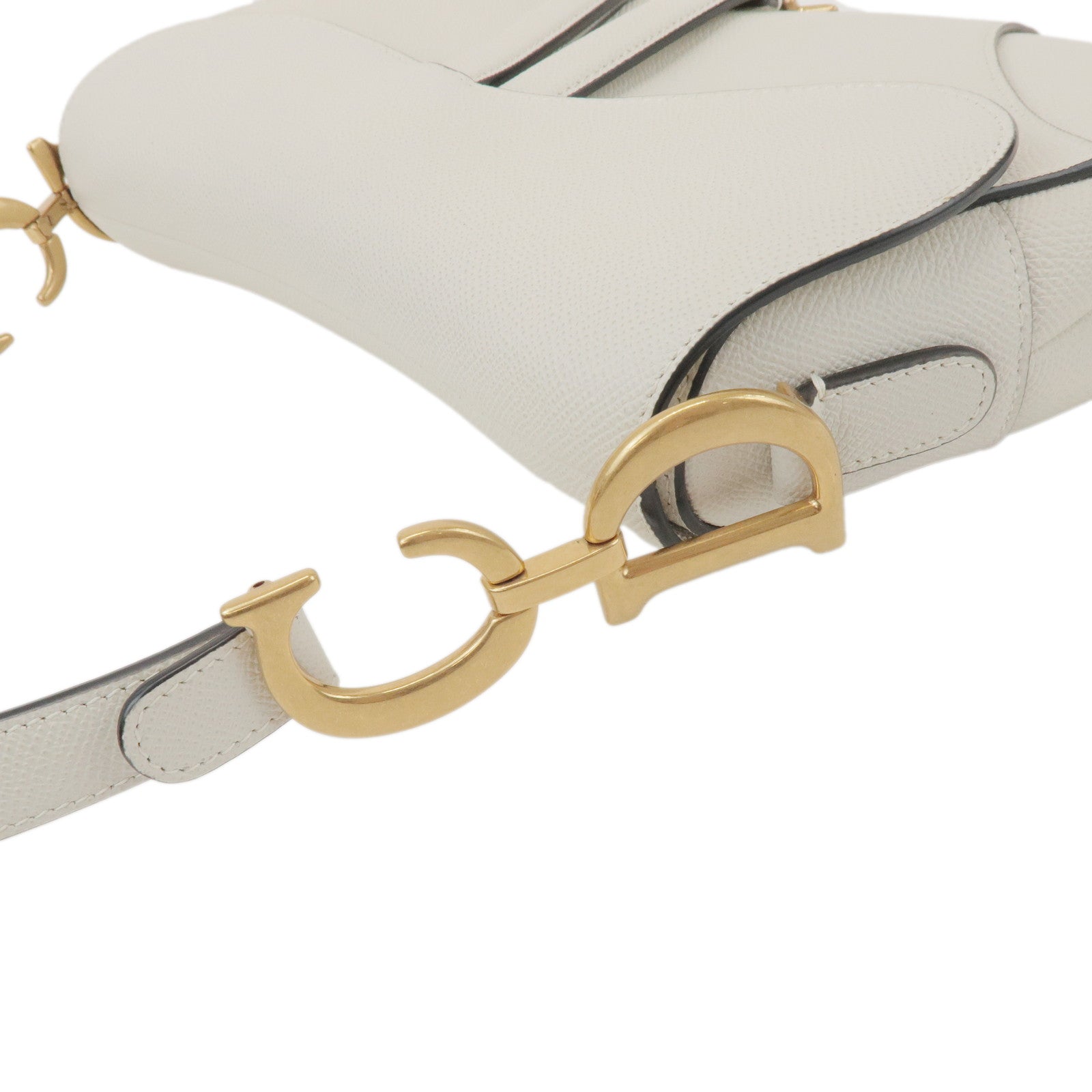 Christian Dior Leather Saddle Bag Hand Bag Shoulder Bag White
