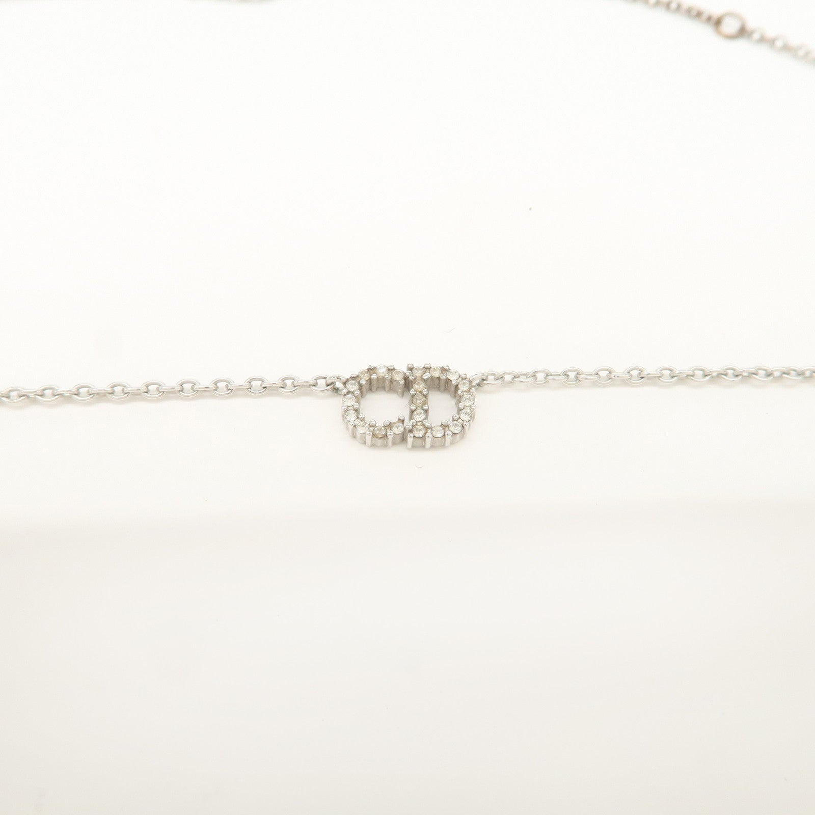 Christian Dior CD Logo Metal Rhinestone SV925 Necklace Silver
