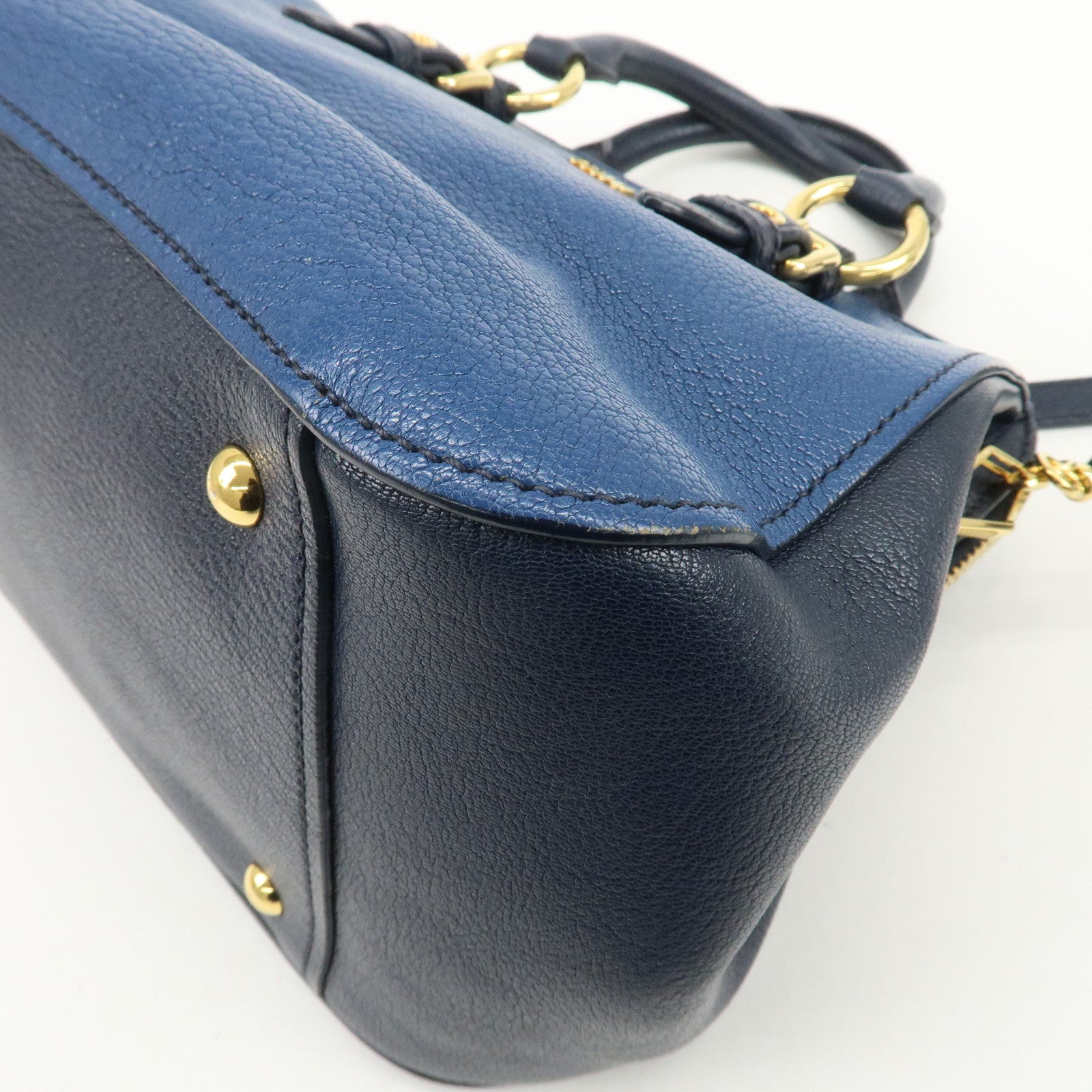 MIU MIU MADRAS 2Way Bag Hand Bag Shoulder Bag Blue RL0058