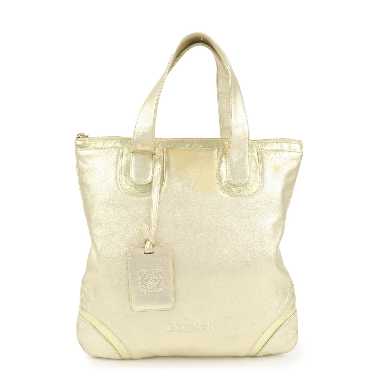 LOEWE Anagram Logo Leather Tote Bag Hand Bag Champagne Gold