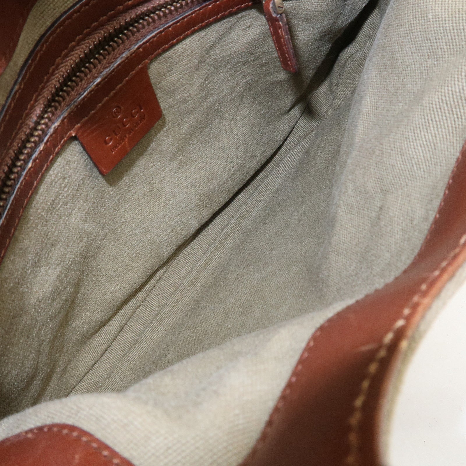 GUCCI Bamboo Canvas Leather Shoulder Bag Hand Bag Brown 109128