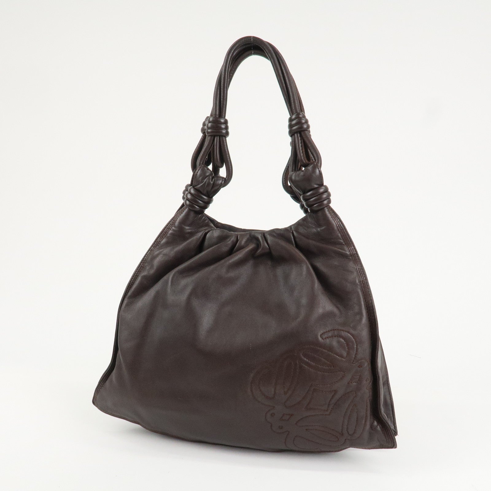 LOEWE Anagram Nappa Leather Shoulder Bag Brown Used