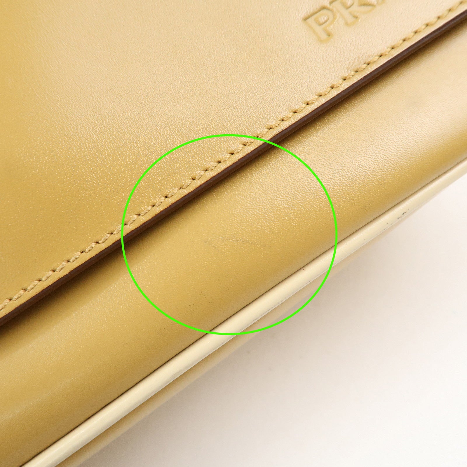 PRADA Logo Leather Shoulder Bag Hand Bag Beige