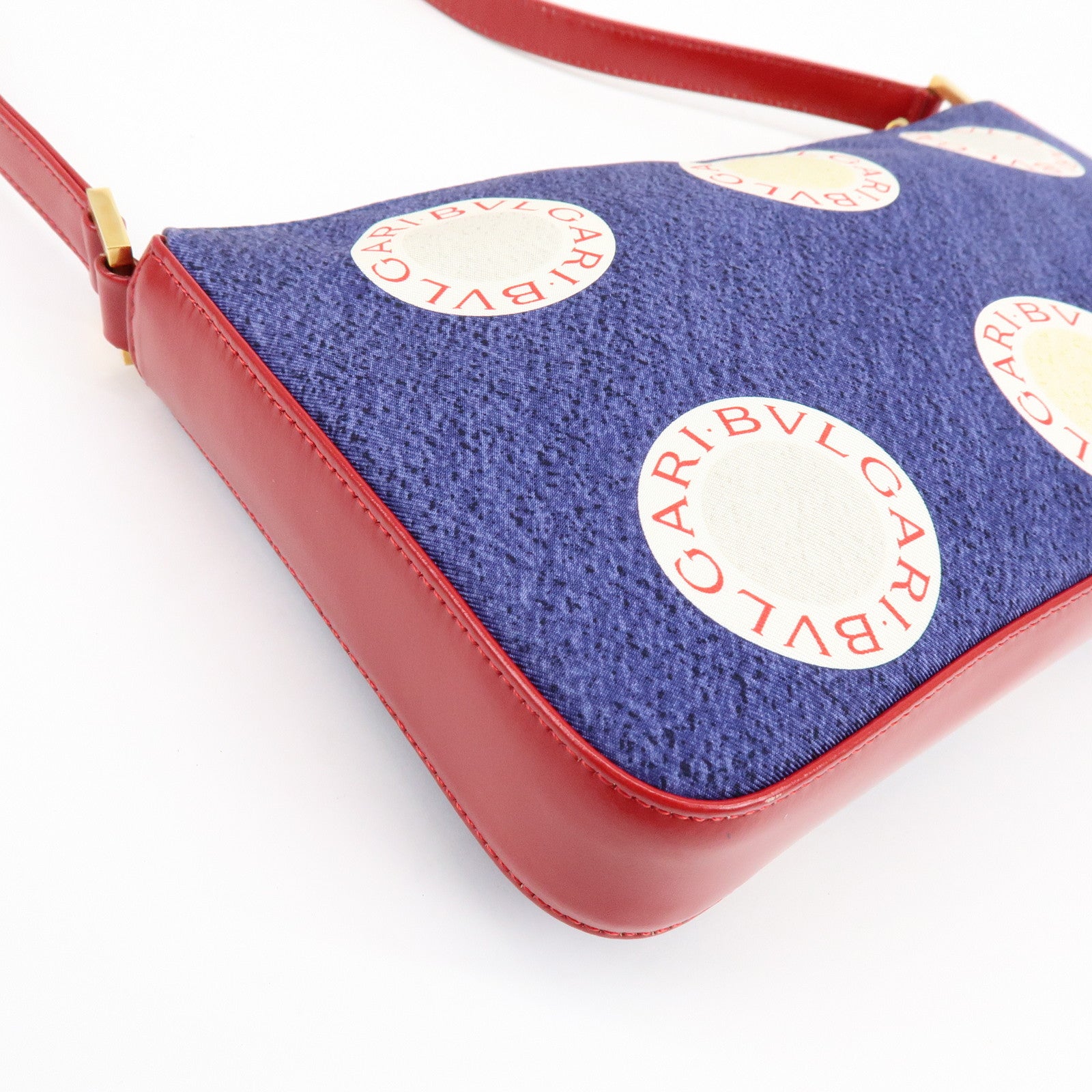 BVLGARI B-zero1 Canvas Leather Shoulder Bag Hand Bag Navy Red