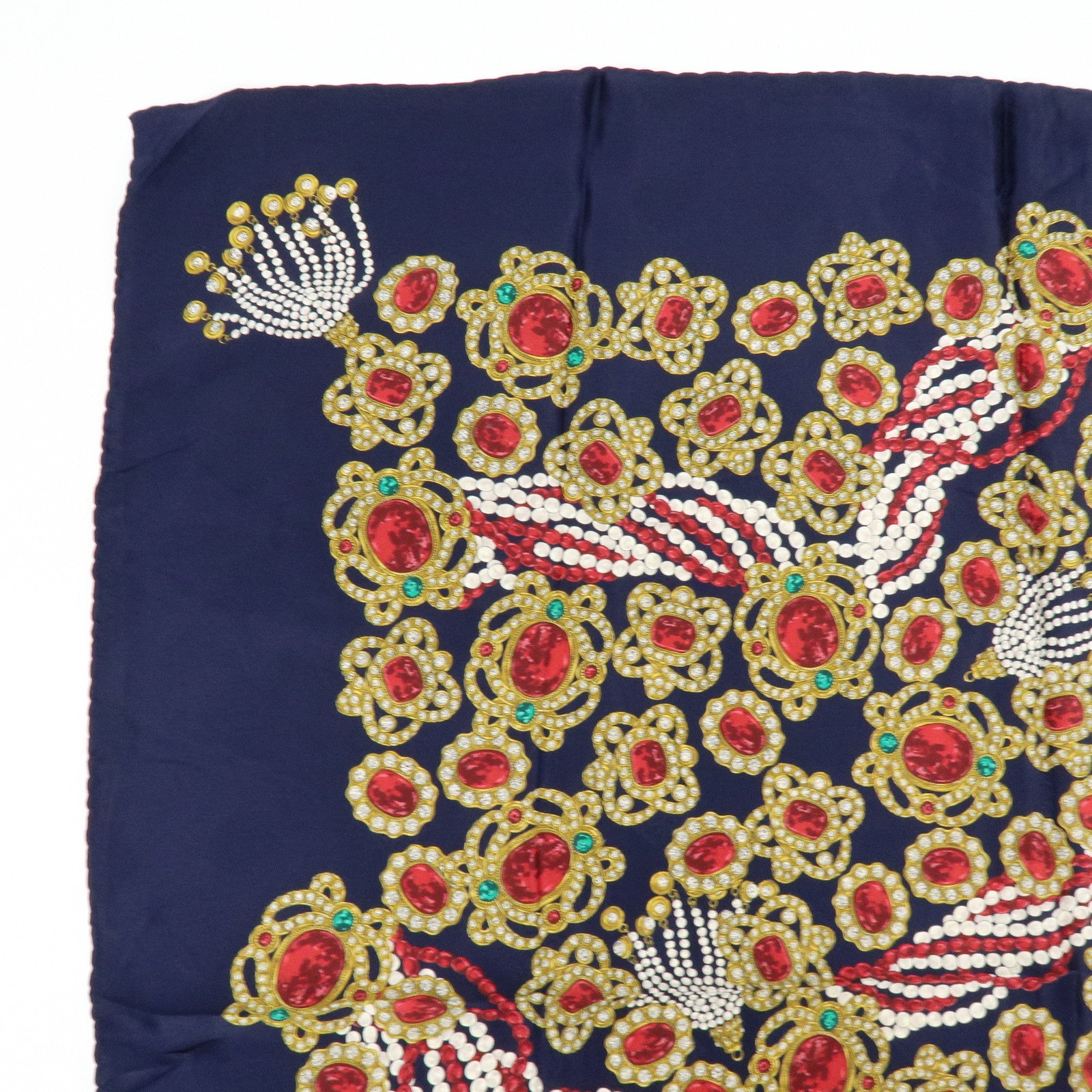 CHANEL Silk 100% Scarf Jewelry Motif Dark Navy Multicolor
