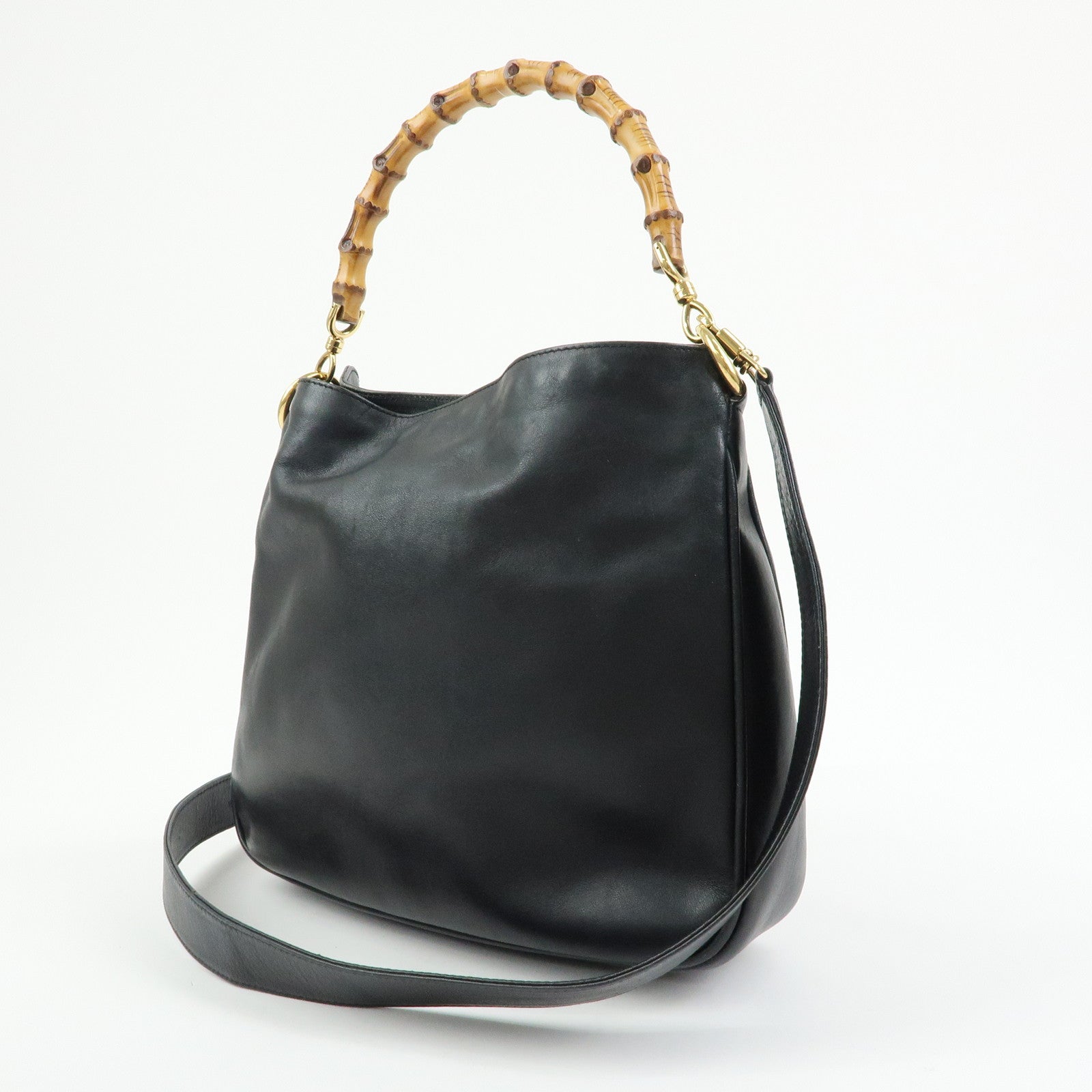 GUCCI Bamboo Leather 2Way Bag Tote Bag Black 001・2058・1638・0