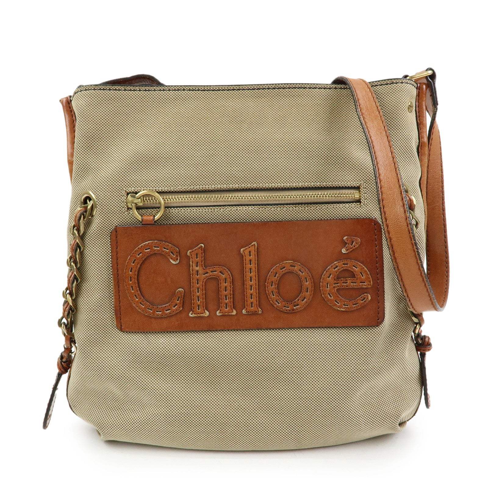 Chloe Harley Canvas Leather Shoulder Bag Crossbody Bag Beige Brown