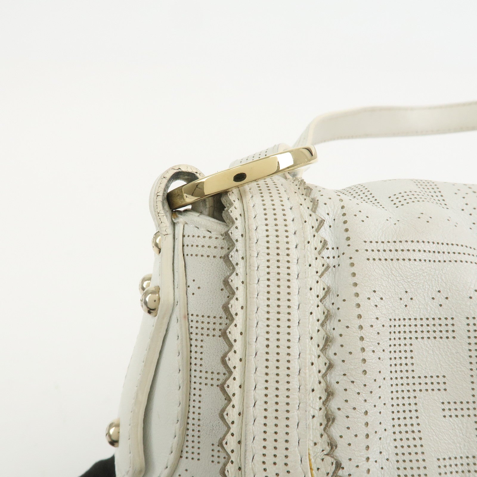 FENDI Zucca Logo Leather Shoulder Bag Hand Bag White 8BR445