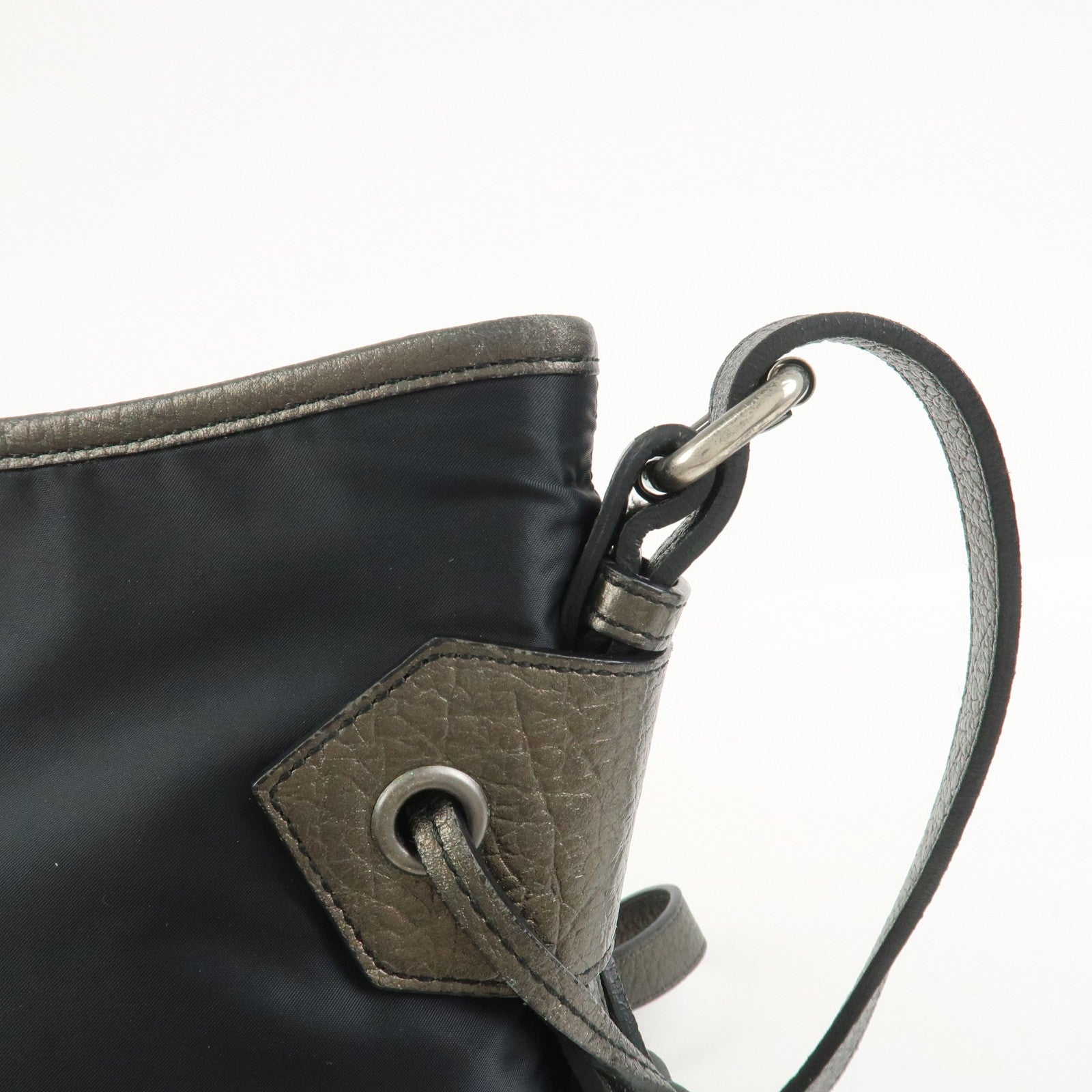 BURBERRY Nylon Leather Shoulder Crossbody Bag Black Metallic Gray