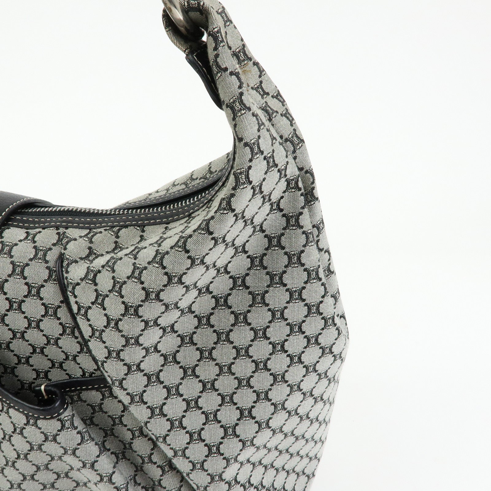 CELINE Macadam Canvas Leather Shoulder Bag Grey Black