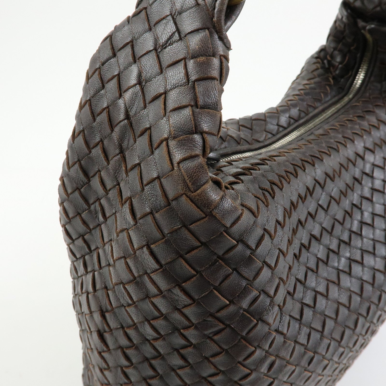 BOTTEGA VENETA Intrecciato Leather Shoulder Bag Dark Brown 181347