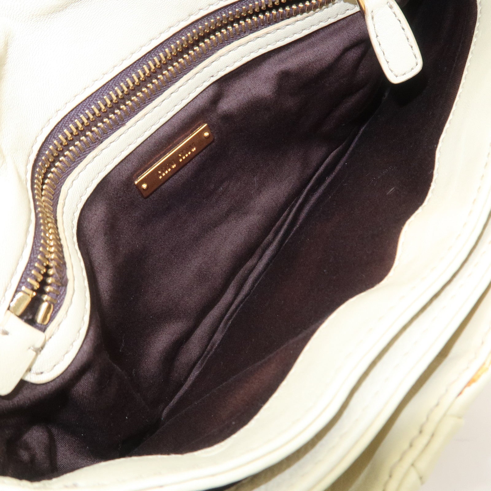MIU MIU Logo Leather Shoulder Bag Hand Bag Cream