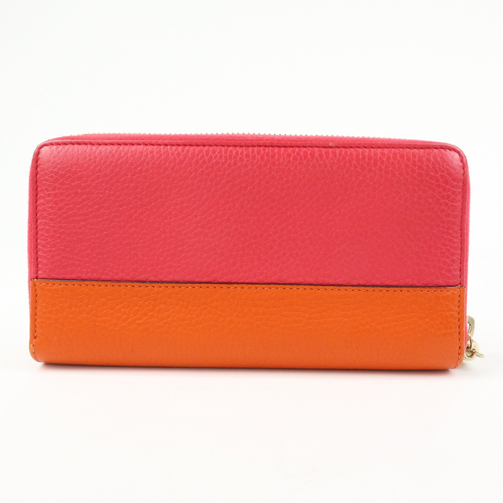 GUCCI Bamboo Leather Round Zippy Long Wallet Pink Orange 307984