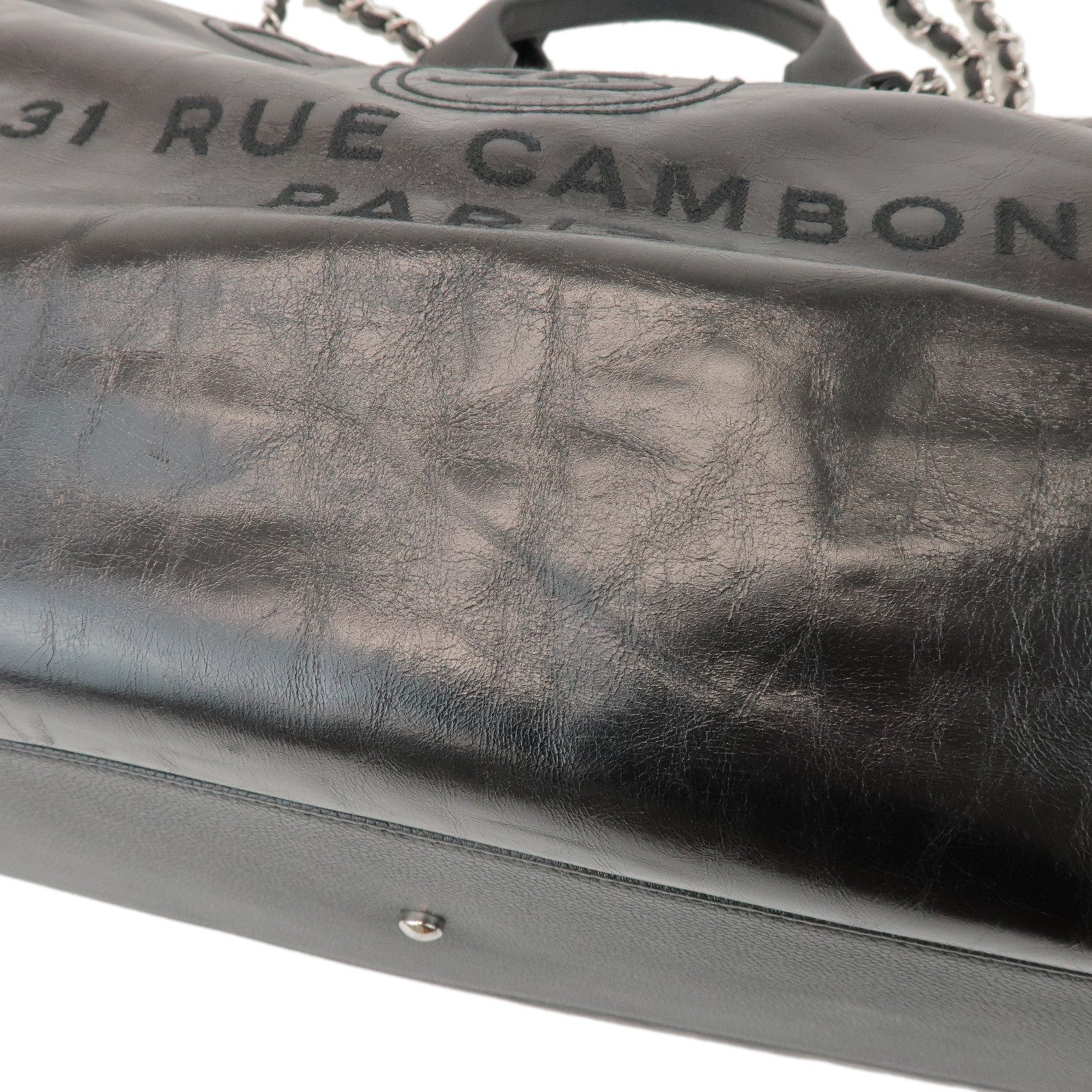 CHANEL Deauville Large Leather Tote Bag Shoulder Bag Black