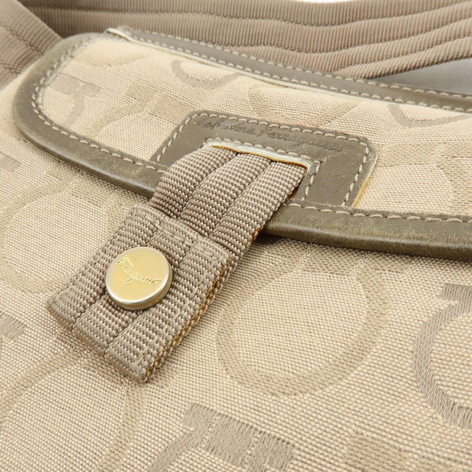 Ferragamo Gancini Canvas Leather Body Bag Waist Bag Beige