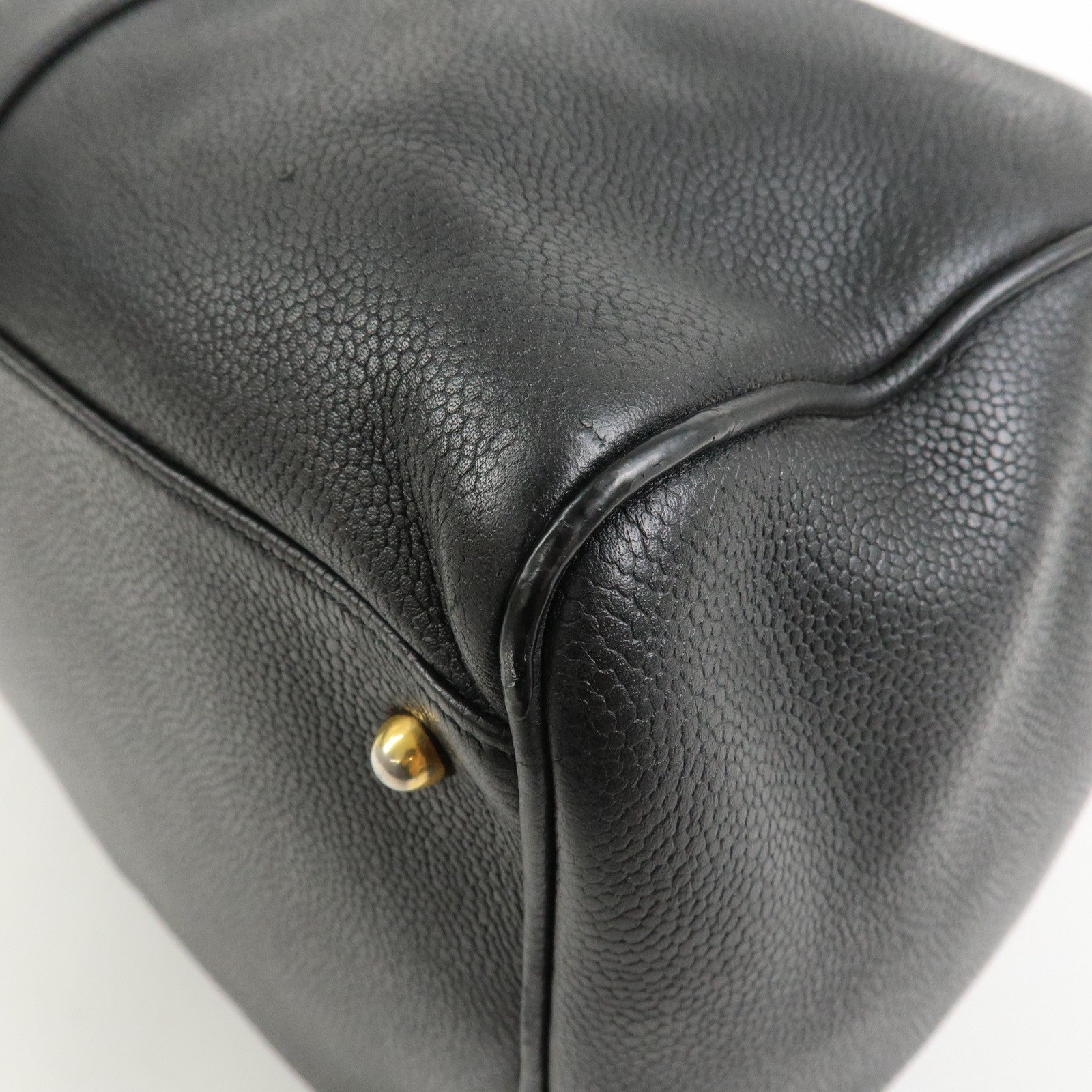CHANEL COCO Mark Caviar skin Boston Bag Black Gold