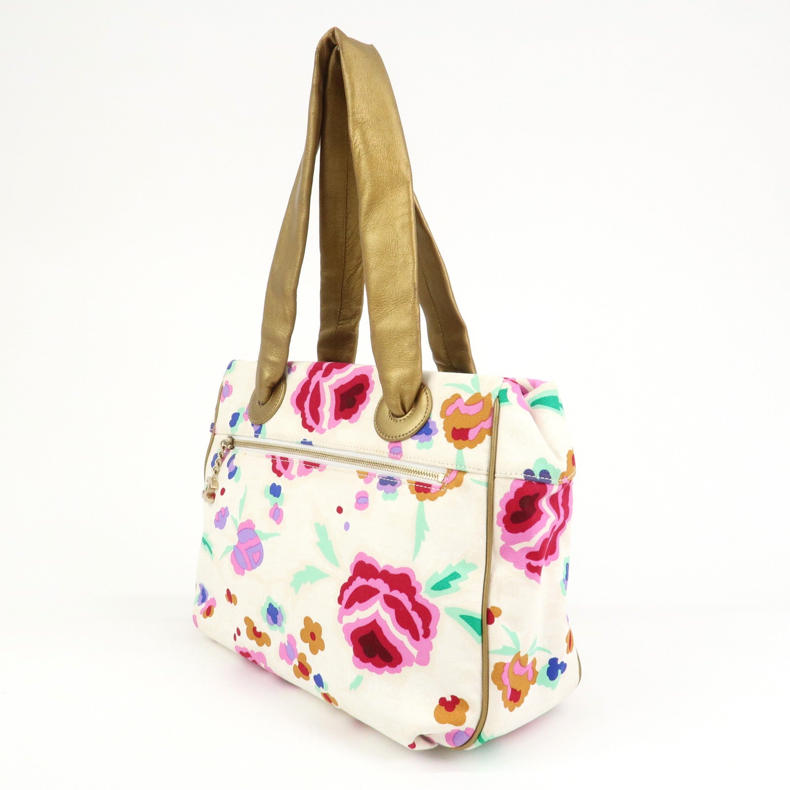 CHANEL Canvas Lamb Skin Tote Bag Shoulder Bag Flora A25388