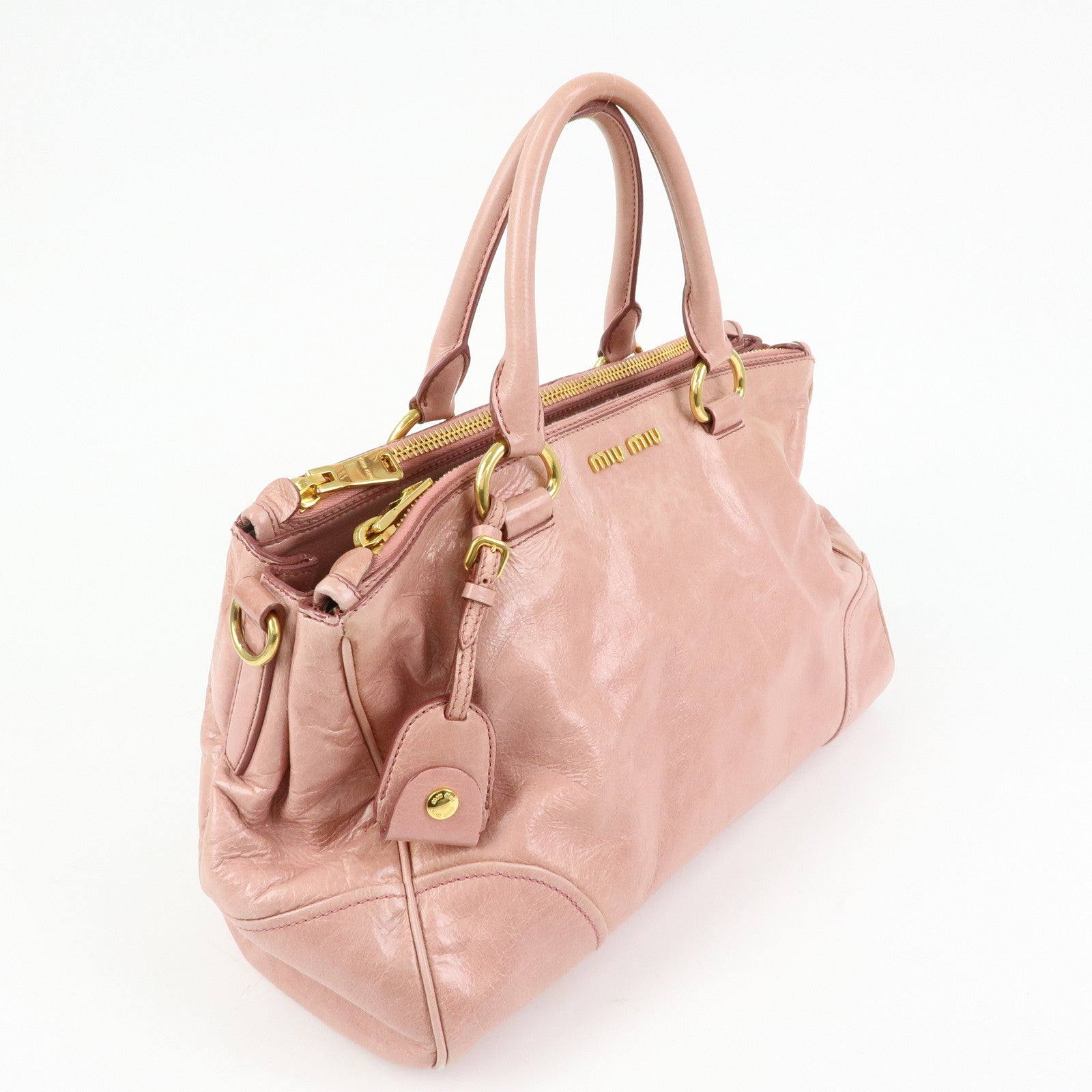 MIU MIU Vitello Shine Leather 2Way Bag Shoulder Bag Pink RN1091