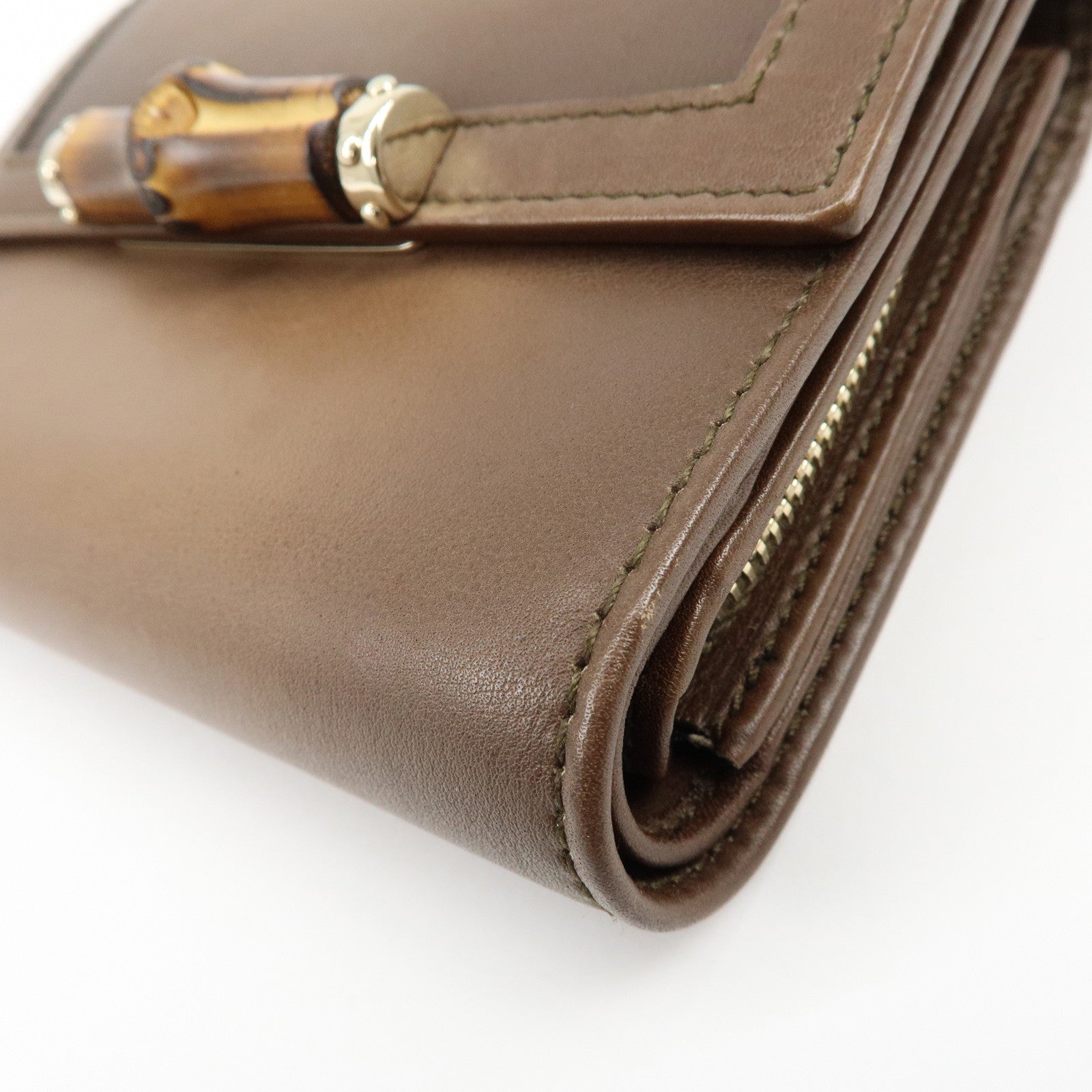 GUCCI Bamboo Leather Bi-fold Compact Wallet Brown 257017