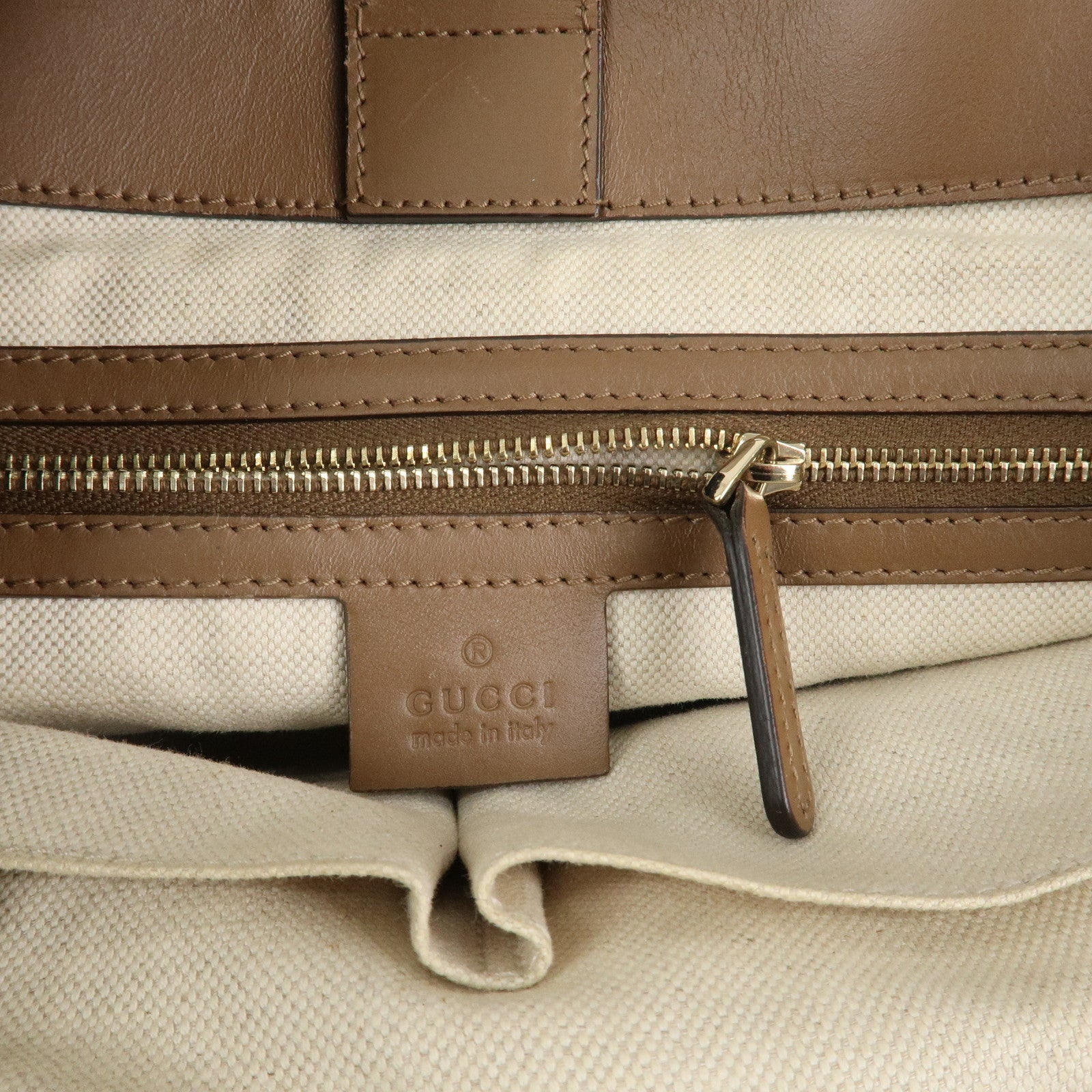 GUCCI Craft Denim Leather Tote Bag Hand Bag Navy Brown 348715