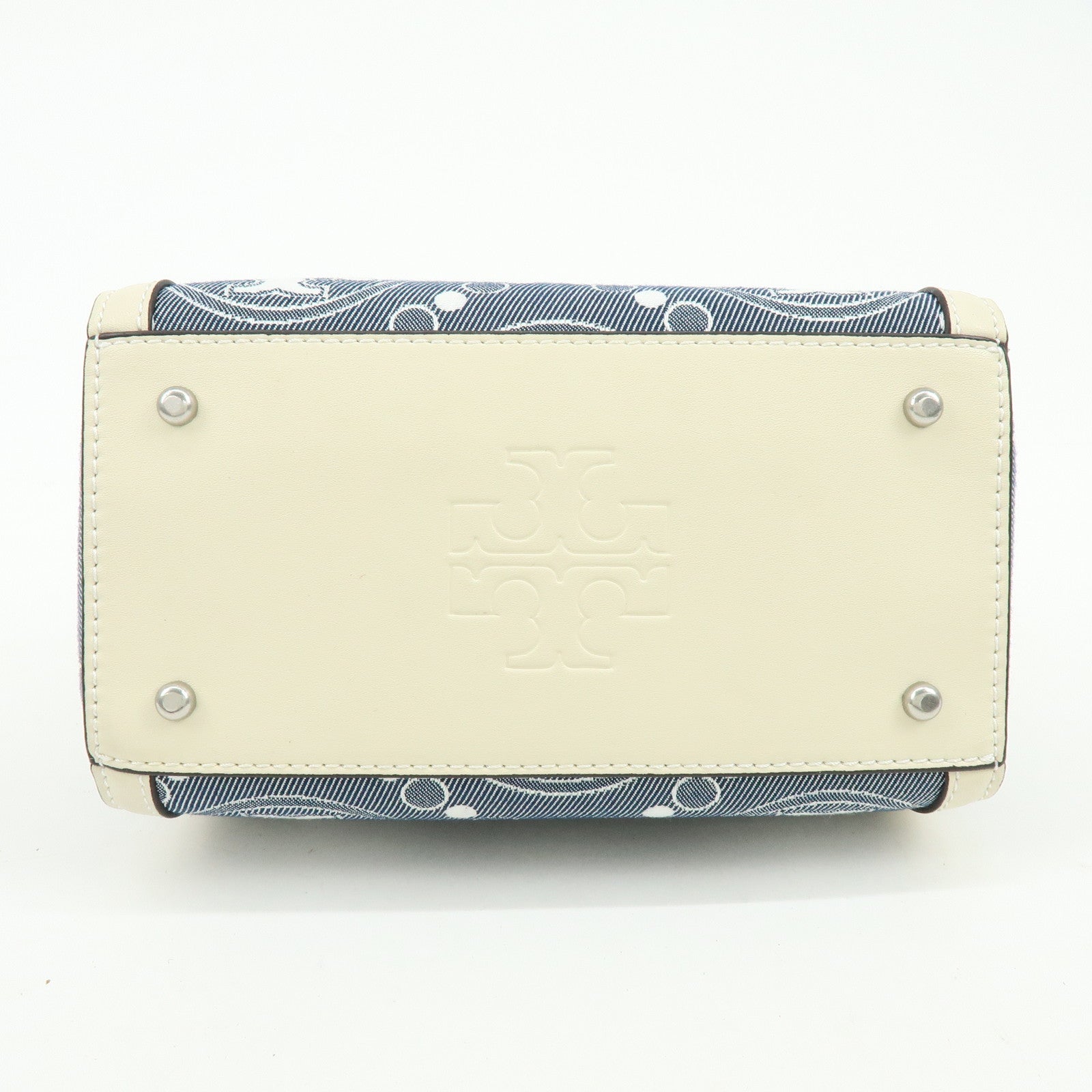 TORY BURCH T Monogram Canvas Leather 2Way Hand Shoulder Bag Blue