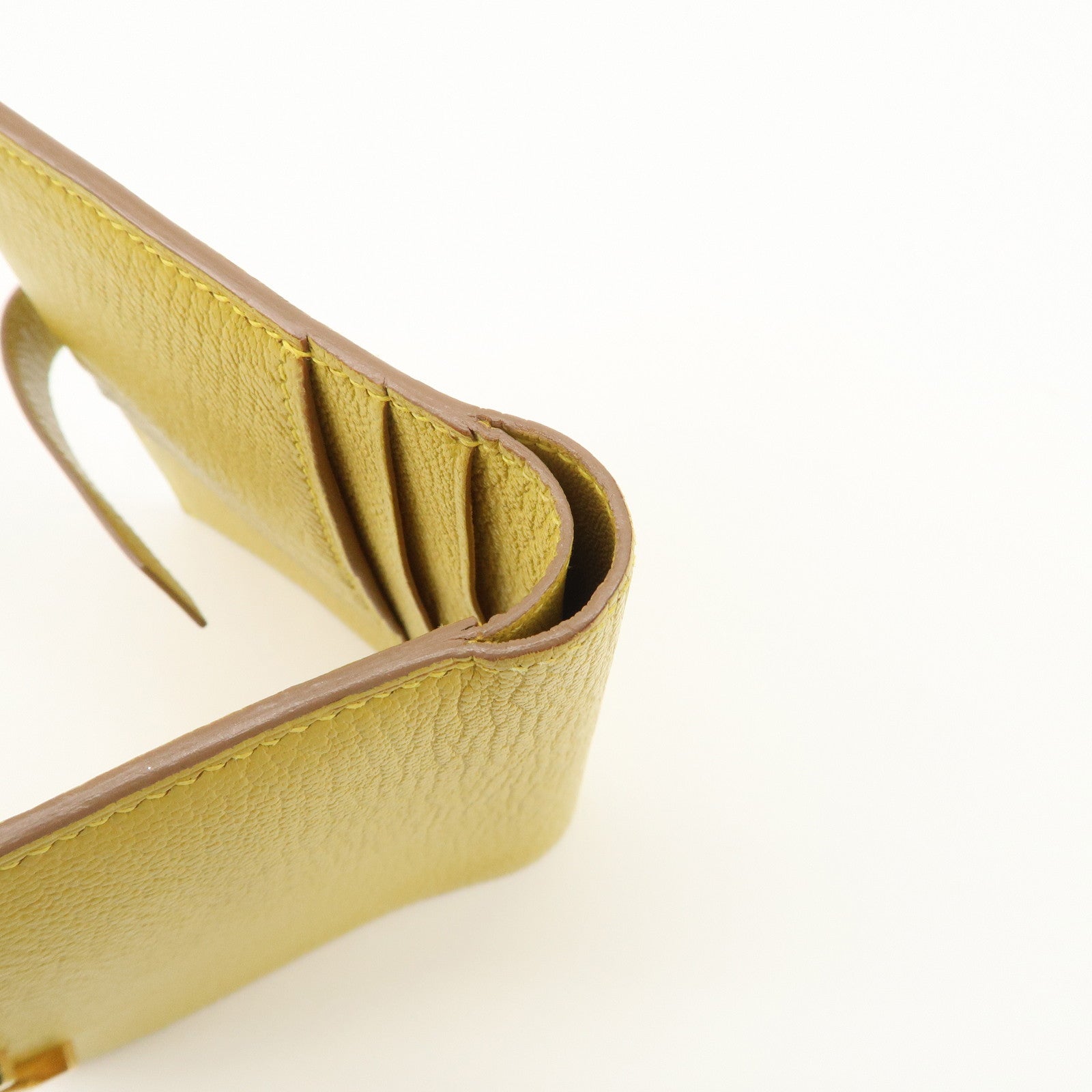 HERMES Leather Bearn Mini Compact Wallet D Stamped Yellow