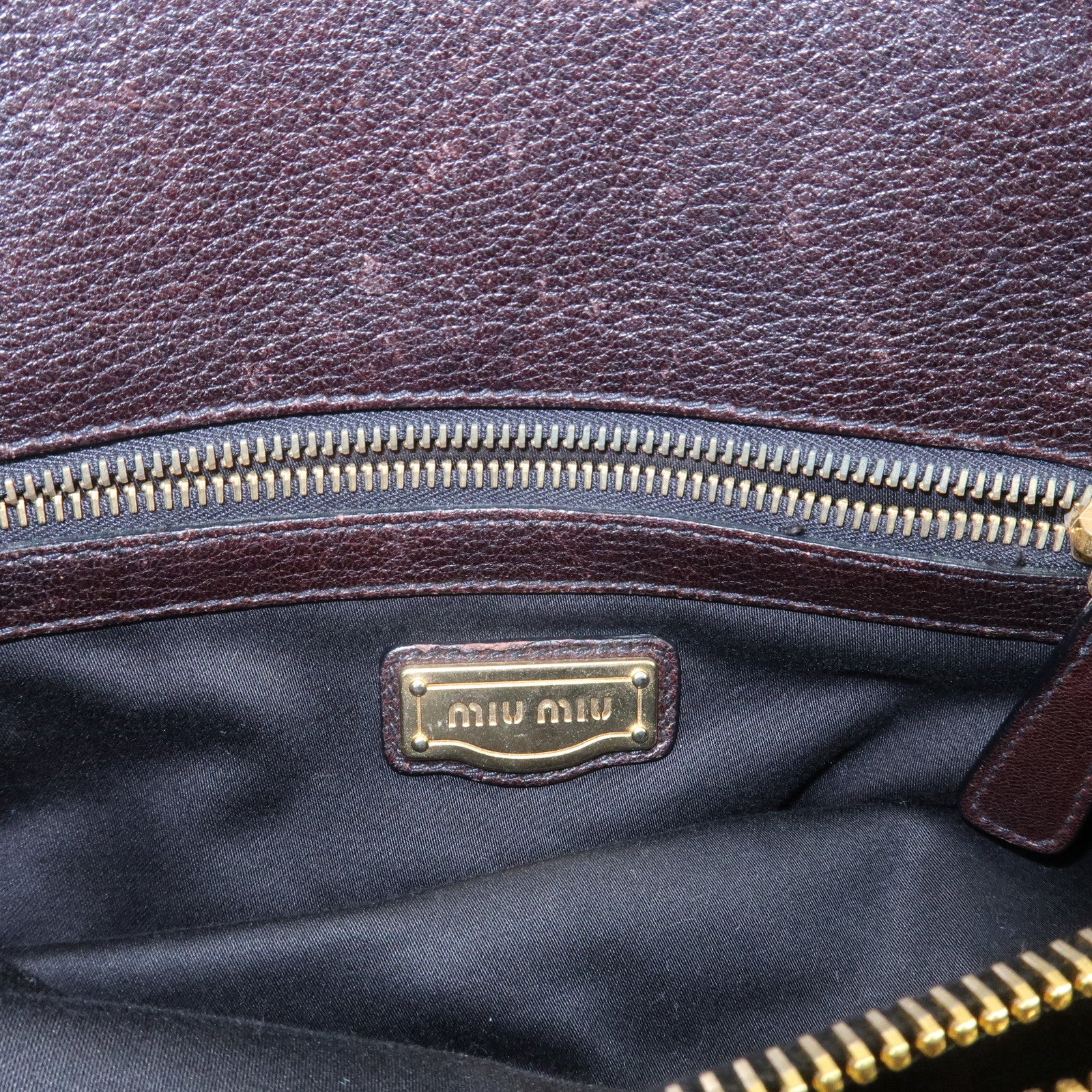 MIU MIU Logo Velour Leather Shoulder Bag Black Brown