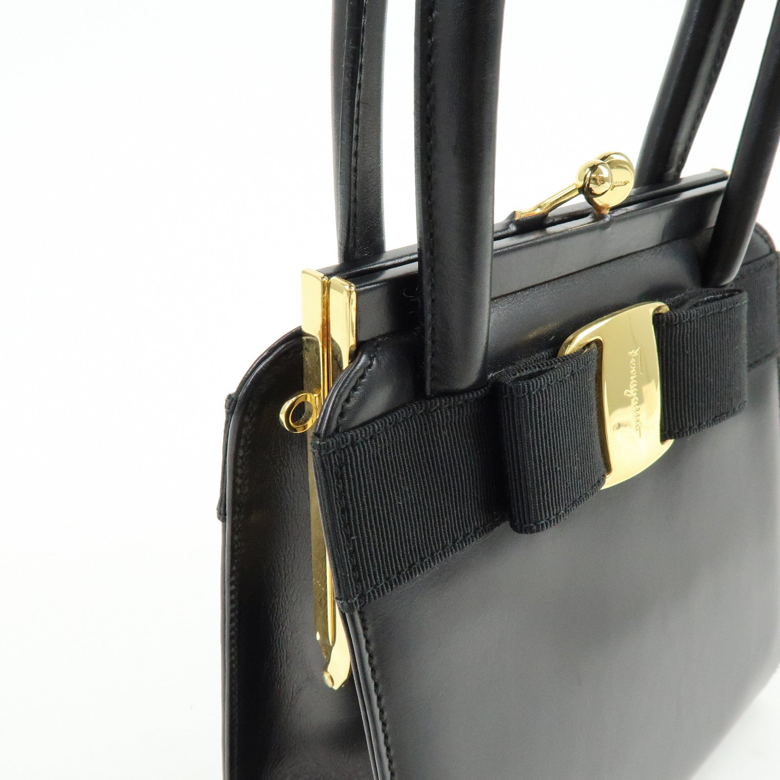 Ferragamo Vara Ribbon Leather 2Way Bag Hand Bag Black