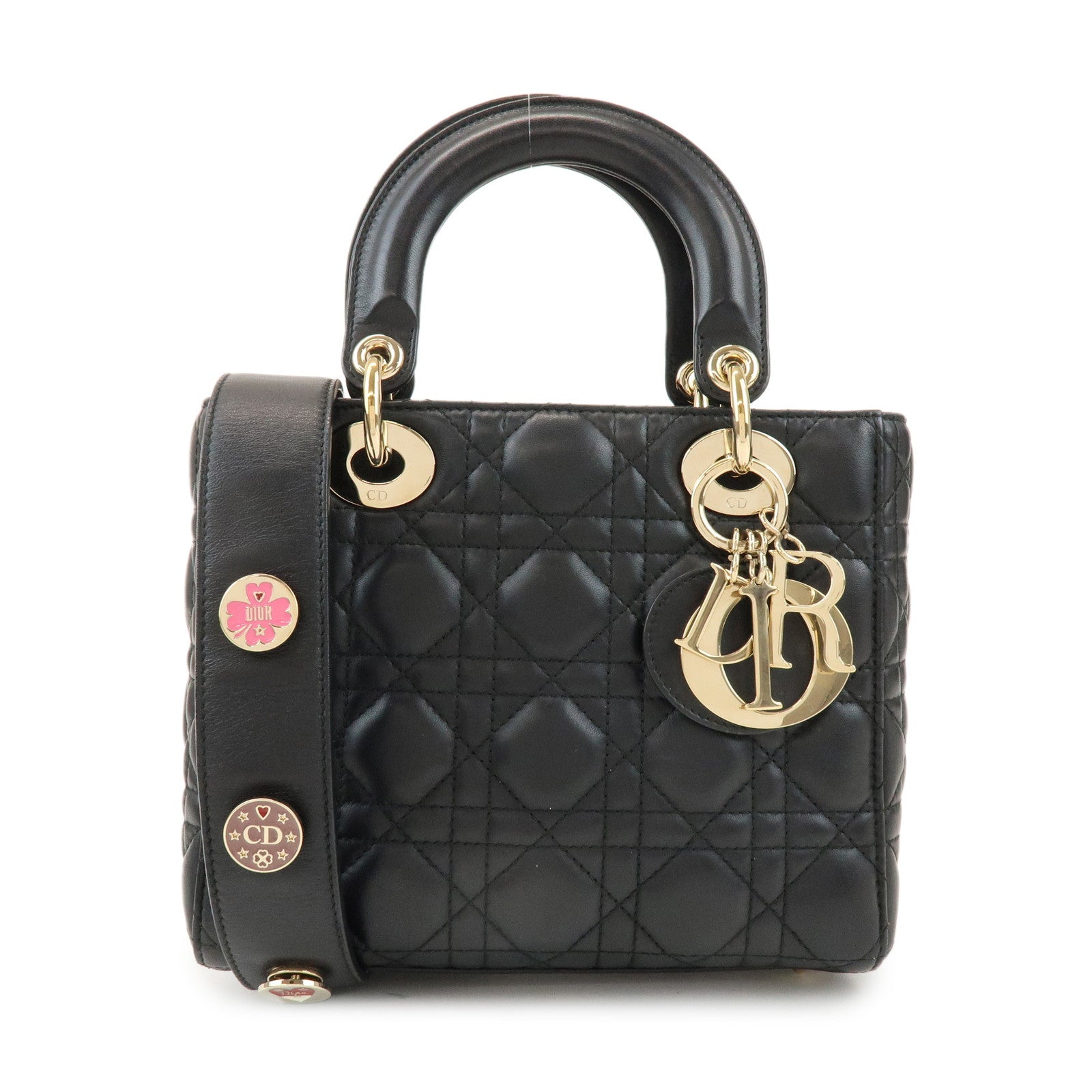 Christian Dior Lady Dior Cannage Lamb Skin 2Way Bag Hand Bag Black