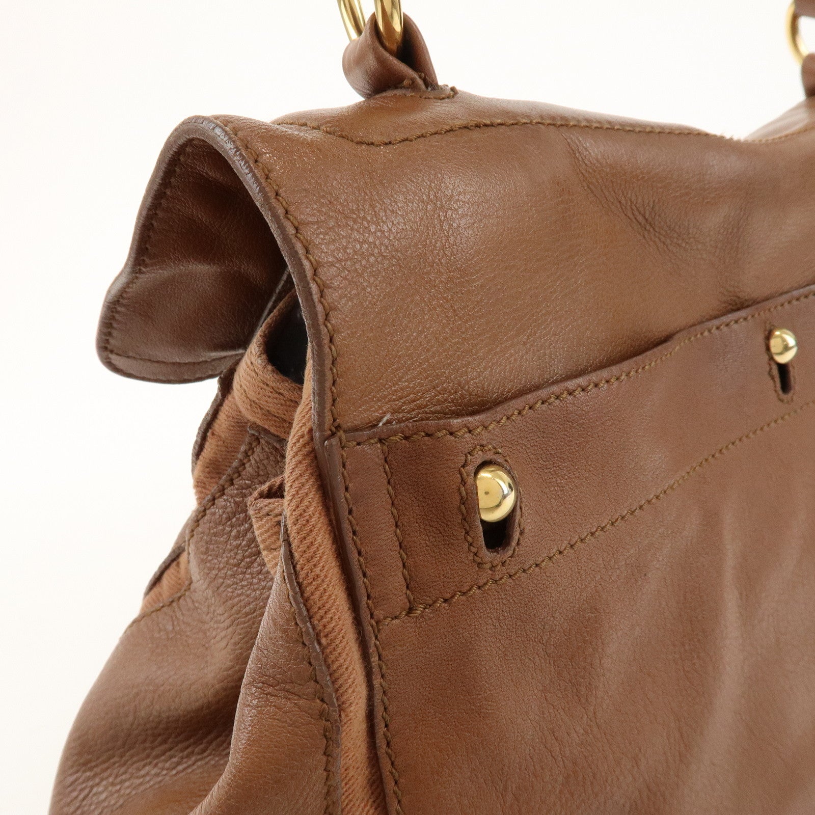 SAINT LAURENT PARIS Muse Two Leather Canvas Hand Bag Brown 229680