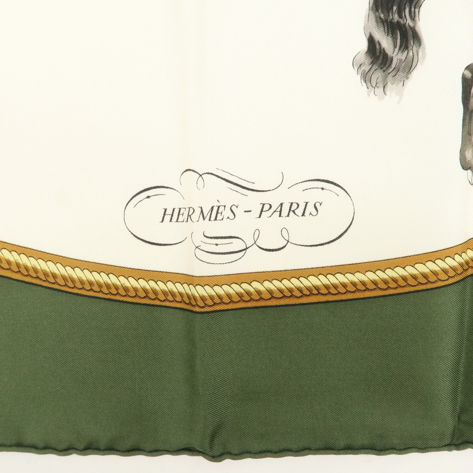 HERMES Carre 90 Silk 100% Scarf REPRISE Brown Khaki White Used